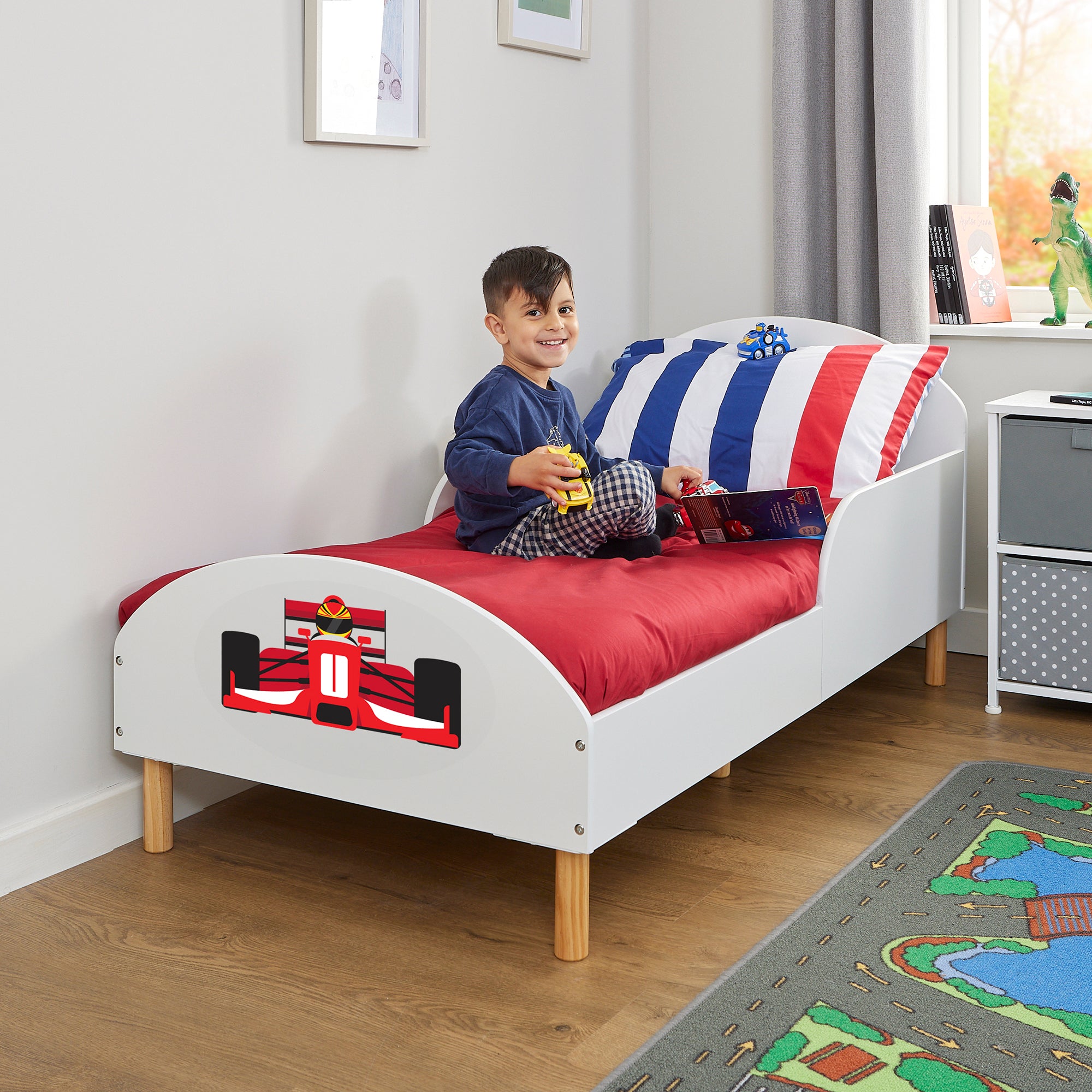 Formula 1 Toddler Bed – Safe Wooden Car Bed for Kids (18 Months – 5 Years)