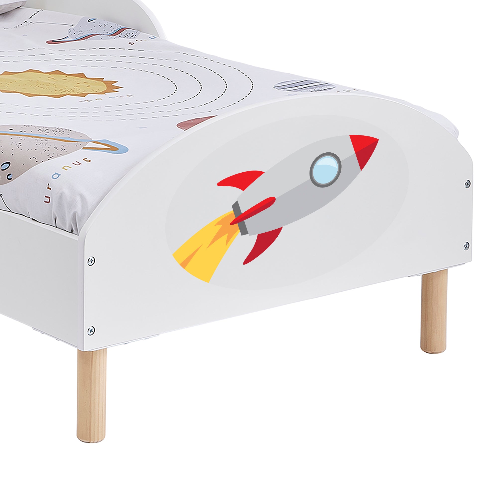 Rocket Toddler Bed with Decal – Safe Wooden Space Bed for Kids (18 Months – 5 Years)