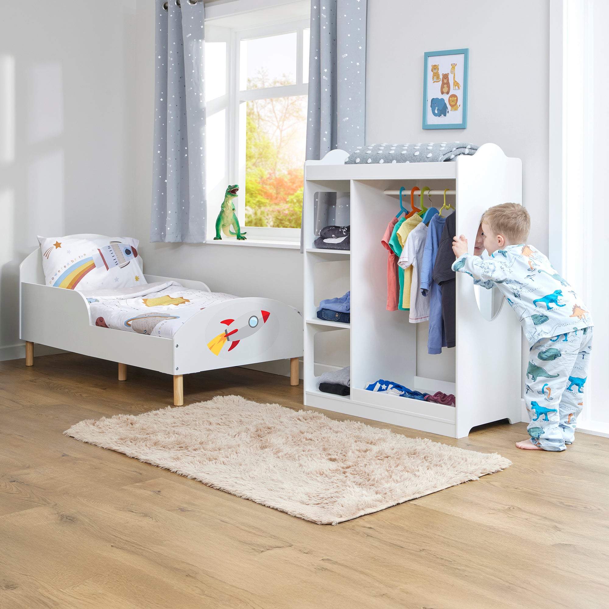 Rocket Toddler Bed with Decal – Safe Wooden Space Bed for Kids (18 Months – 5 Years)