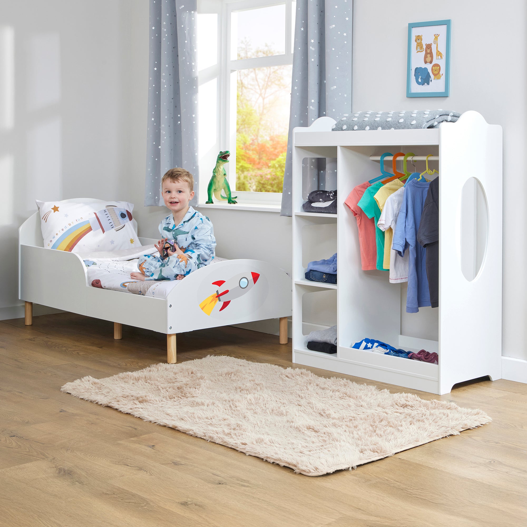 Rocket Toddler Bed with Decal – Safe Wooden Space Bed for Kids (18 Months – 5 Years)