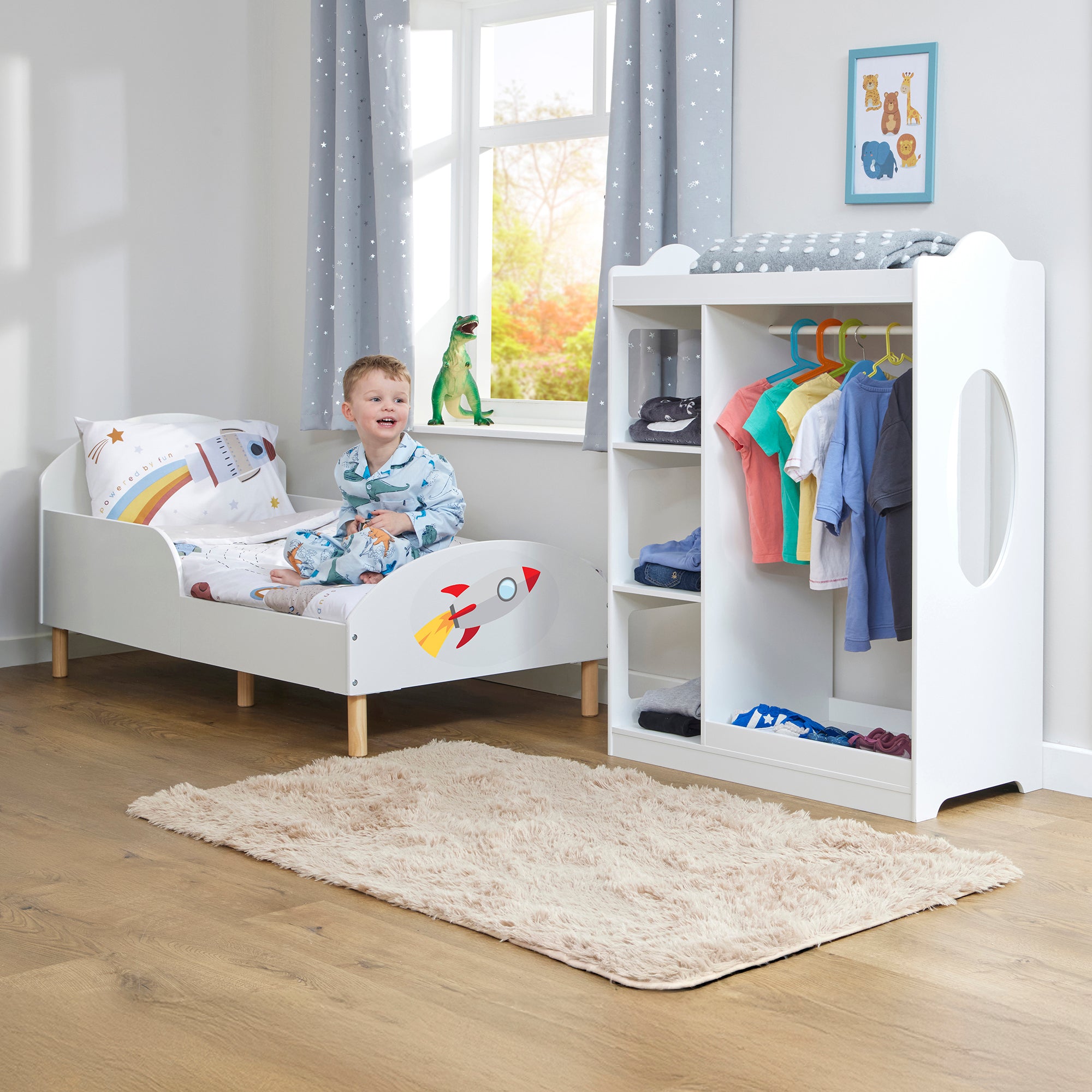 Rocket Toddler Bed with Decal – Safe Wooden Space Bed for Kids (18 Months – 5 Years)