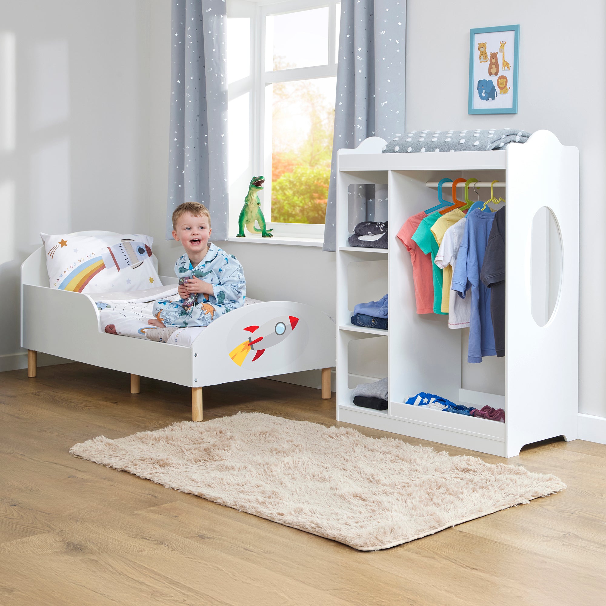 Rocket Toddler Bed with Decal – Safe Wooden Space Bed for Kids (18 Months – 5 Years)