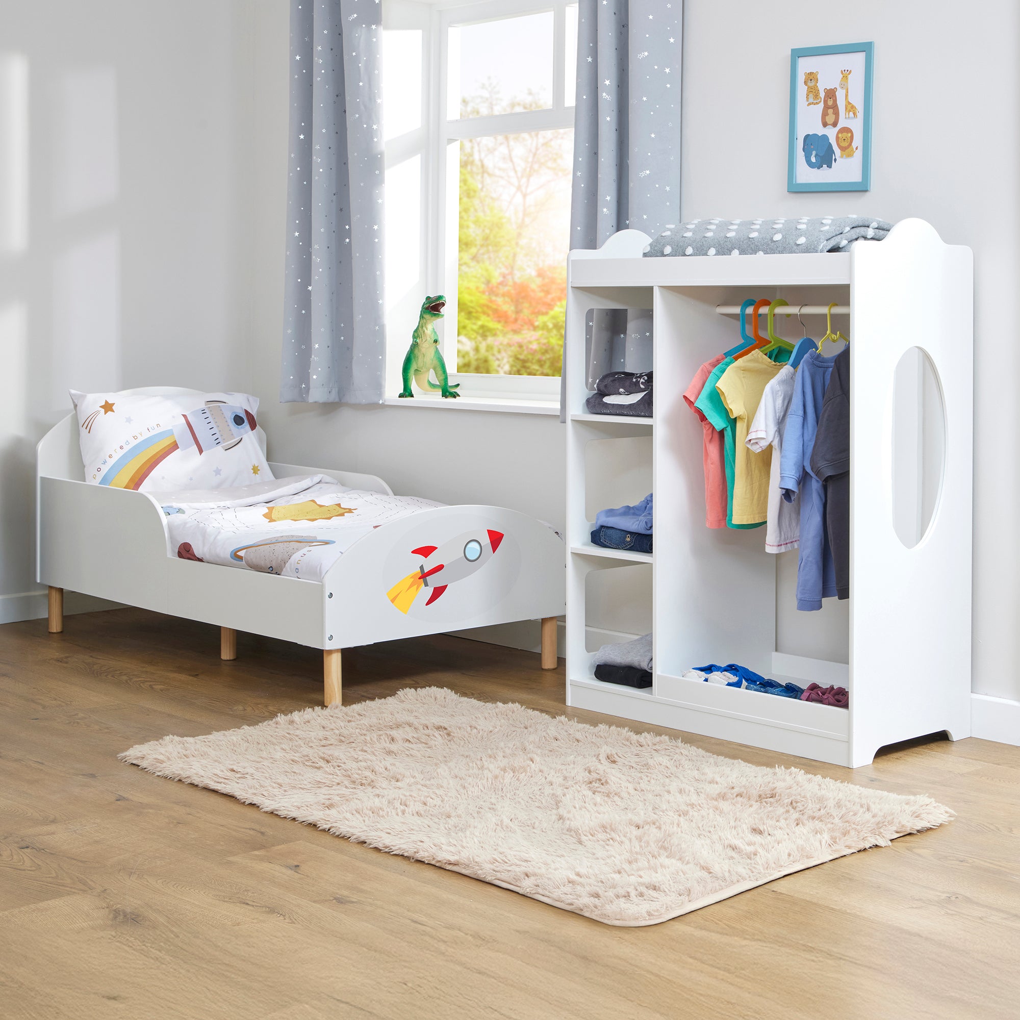 Rocket Toddler Bed with Decal – Safe Wooden Space Bed for Kids (18 Months – 5 Years)