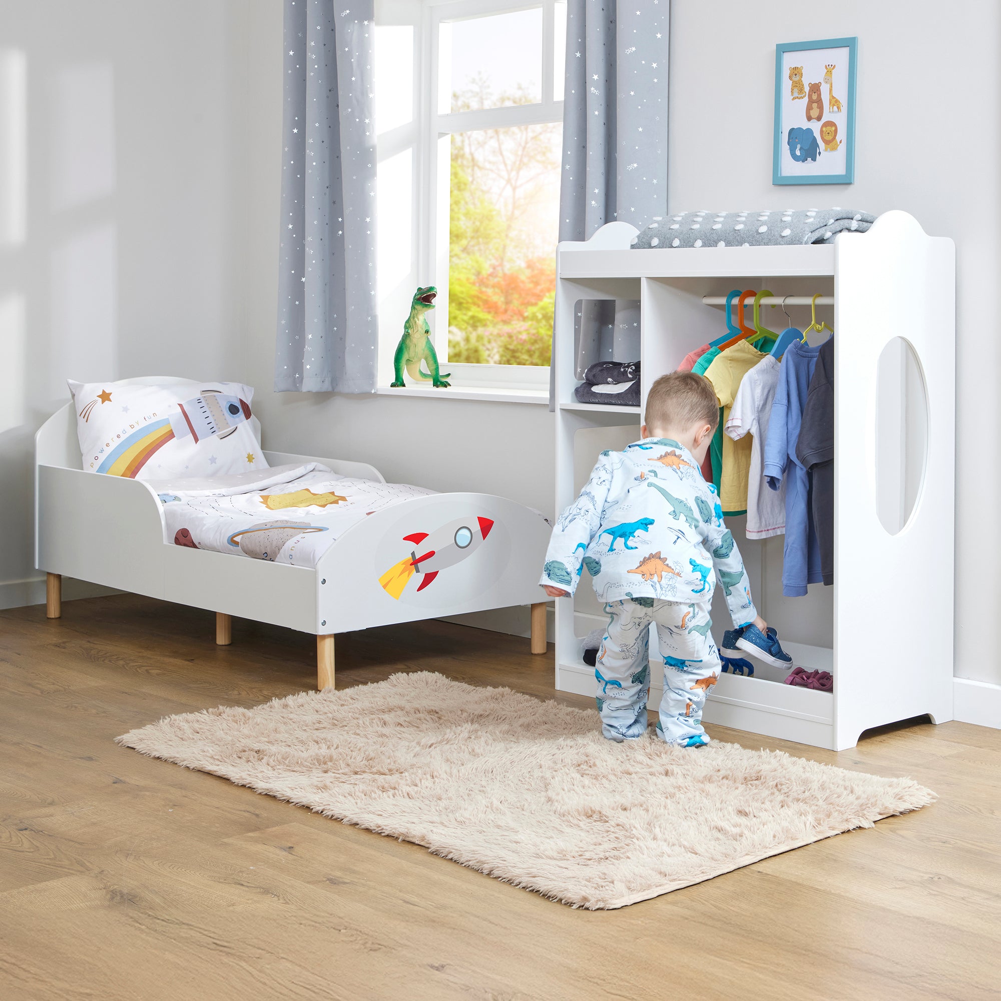 Rocket Toddler Bed with Decal – Safe Wooden Space Bed for Kids (18 Months – 5 Years)