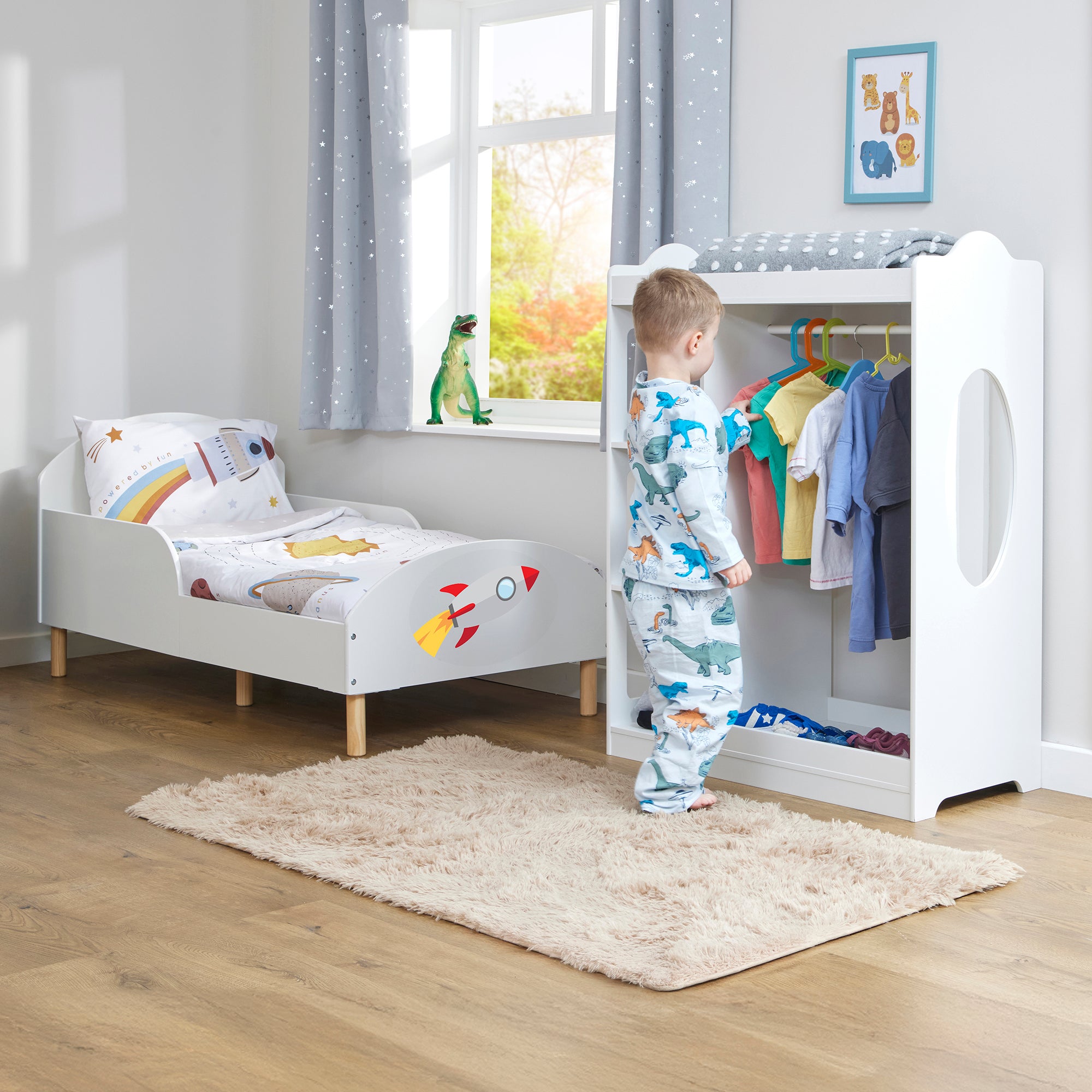 Rocket Toddler Bed with Decal – Safe Wooden Space Bed for Kids (18 Months – 5 Years)