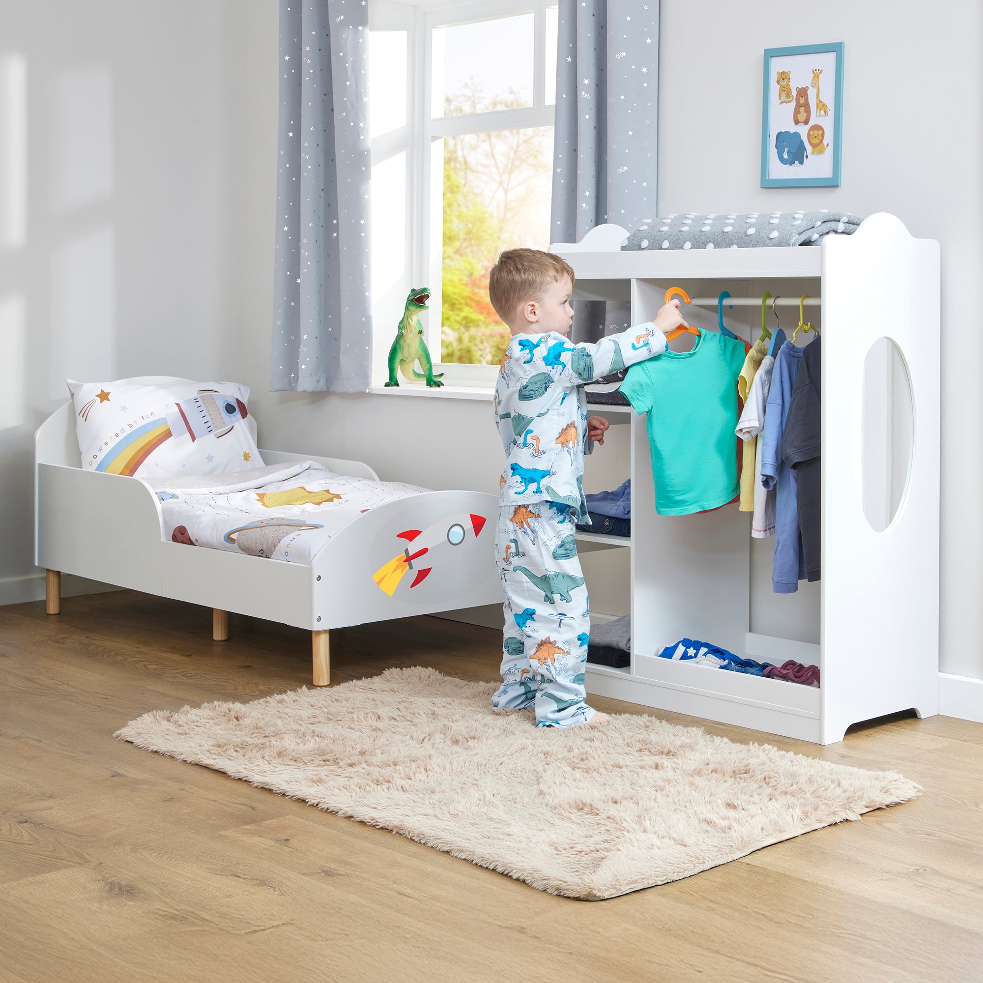 Rocket Toddler Bed with Decal – Safe Wooden Space Bed for Kids (18 Months – 5 Years)