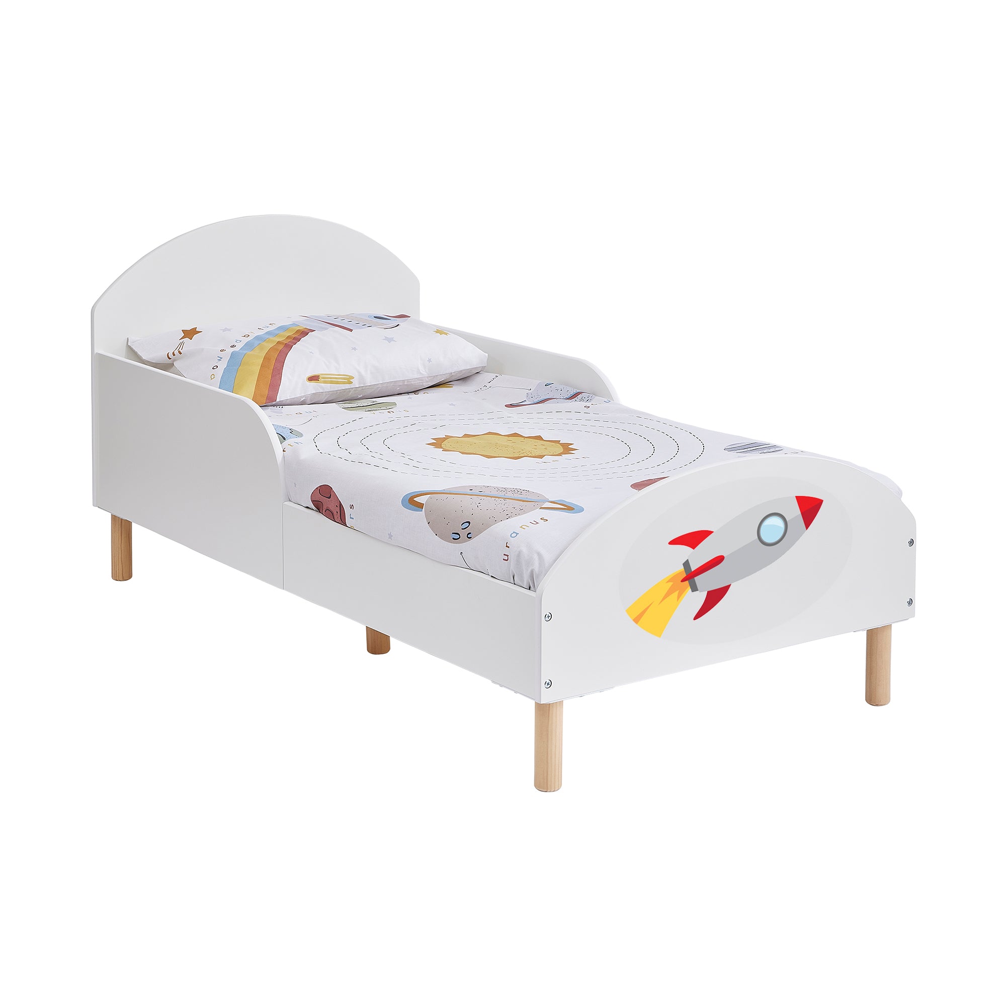 Rocket Toddler Bed with Decal – Safe Wooden Space Bed for Kids (18 Months – 5 Years)