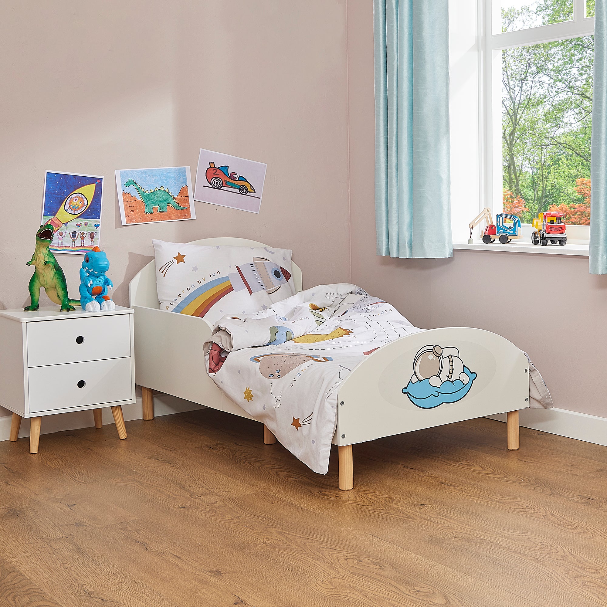 Spaceman Toddler Bed with Decal – Safe Wooden Space Bed for Kids (18 Months – 5 Years)