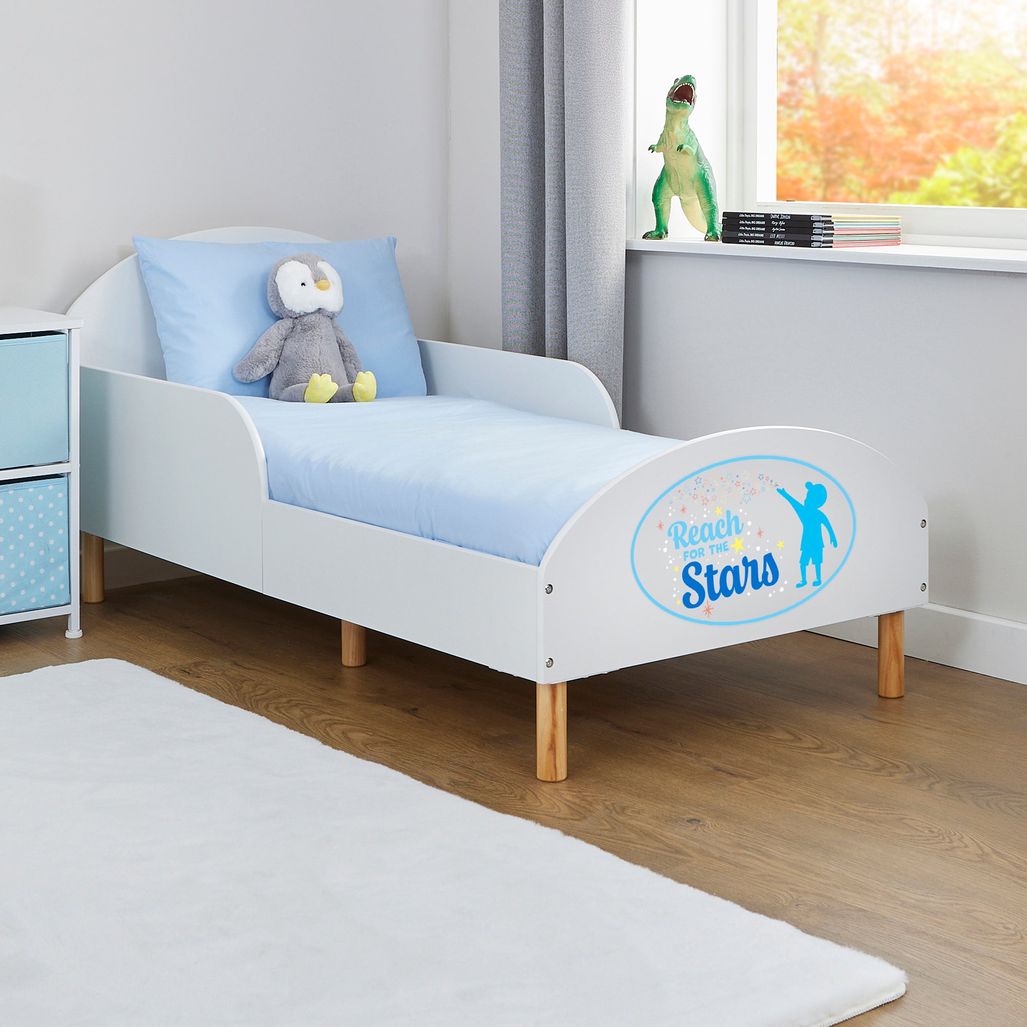 Reach for the Stars Toddler Bed with Motivational Decal – Safe Wooden Bed for Kids (18 Months – 5 Years)