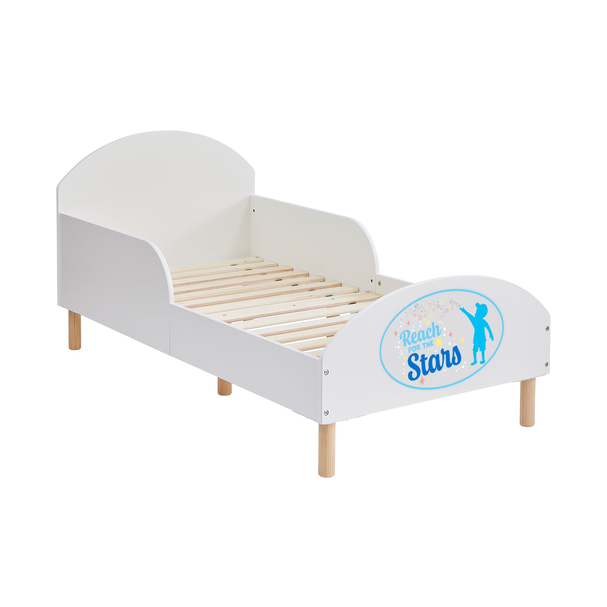 Reach for the Stars Toddler Bed with Motivational Decal – Safe Wooden Bed for Kids (18 Months – 5 Years)
