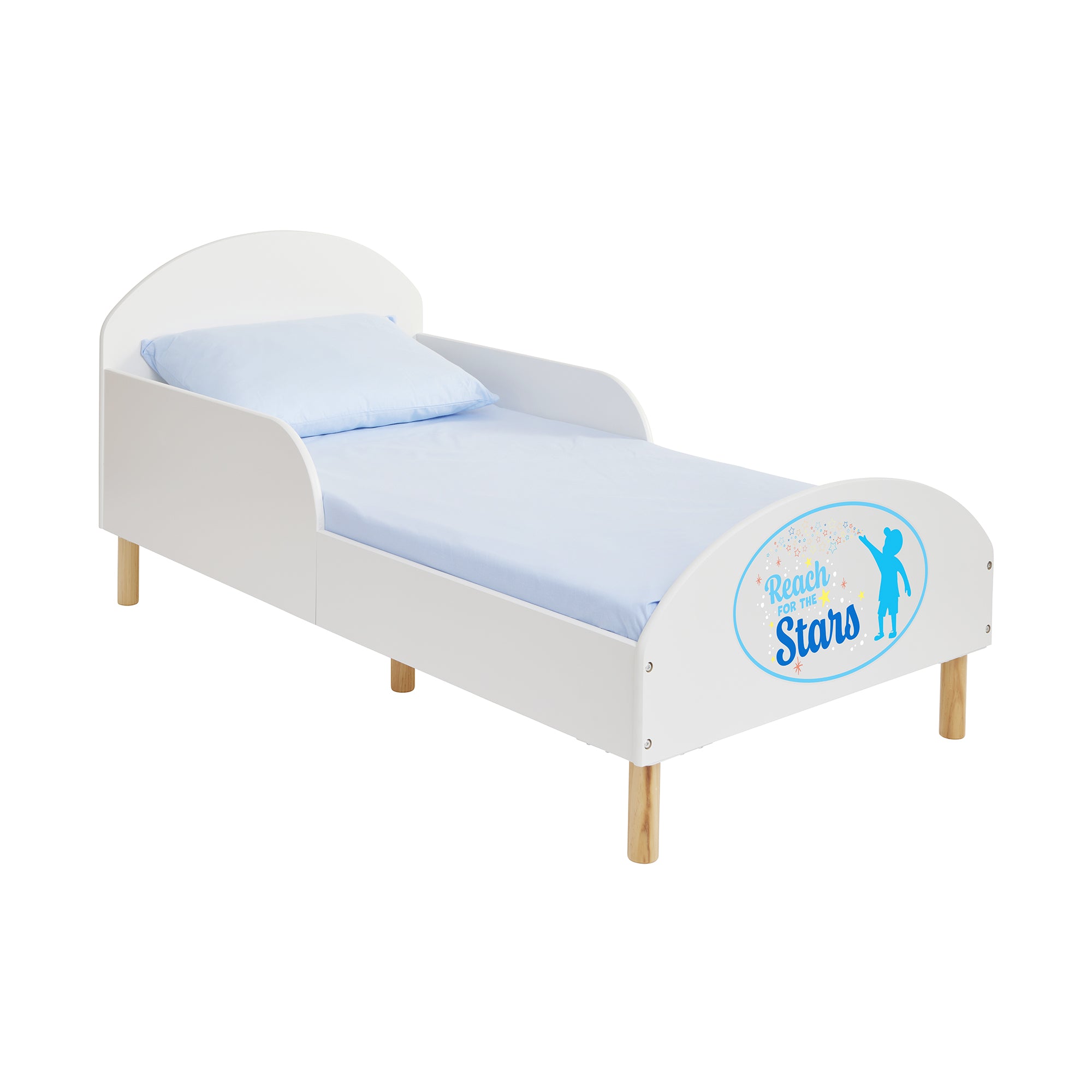 Reach for the Stars Toddler Bed with Motivational Decal – Safe Wooden Bed for Kids (18 Months – 5 Years)