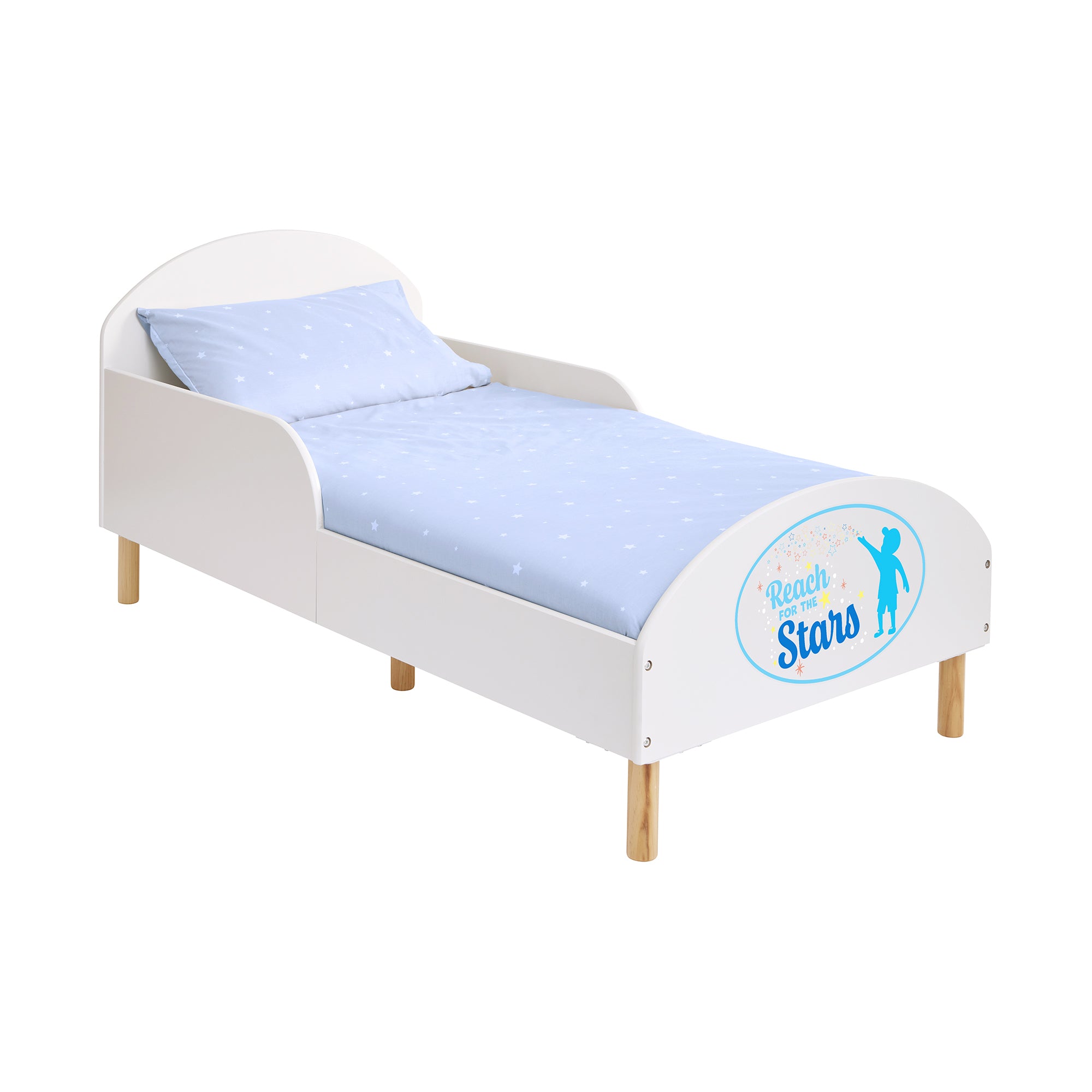 Reach for the Stars Toddler Bed with Motivational Decal – Safe Wooden Bed for Kids (18 Months – 5 Years)