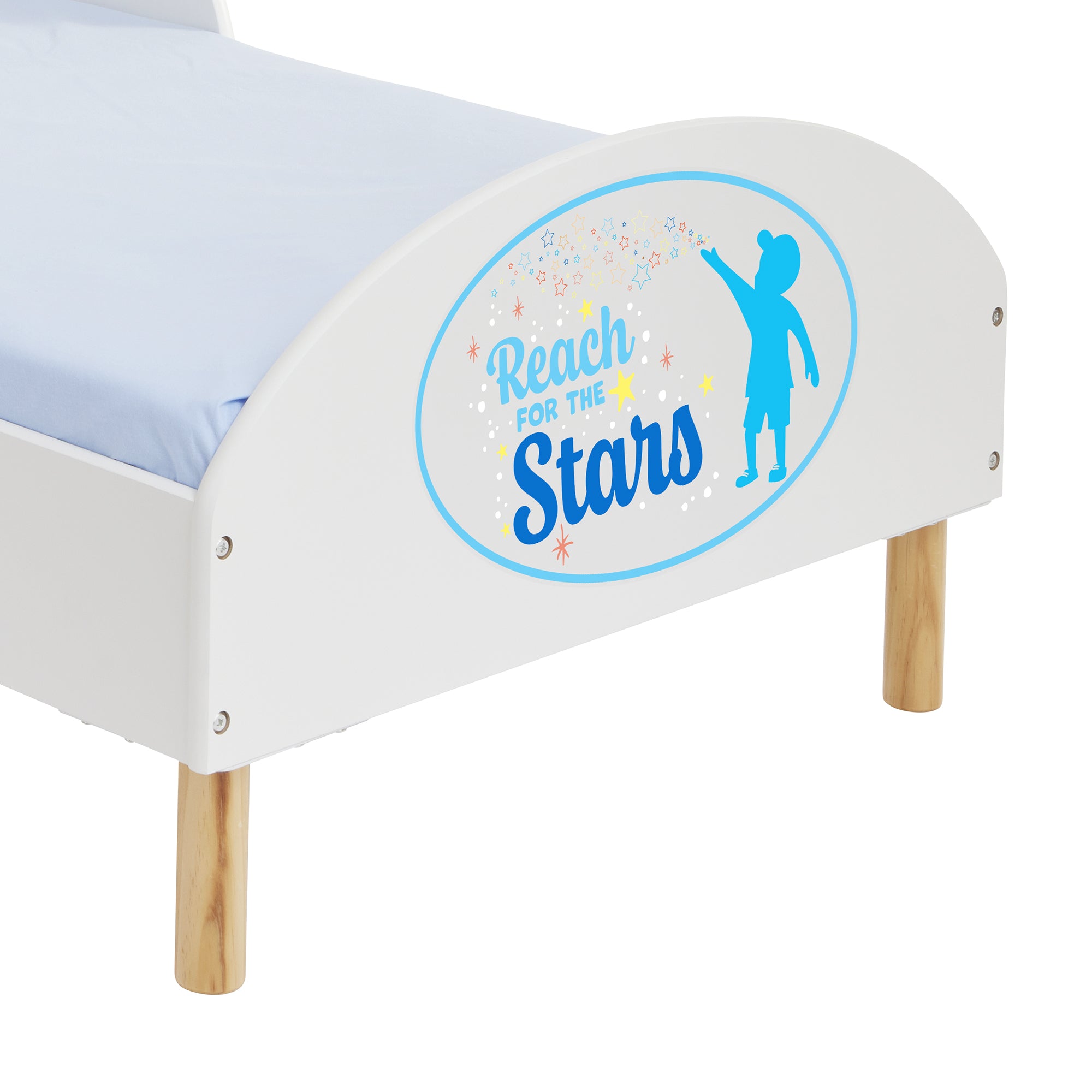 Reach for the Stars Toddler Bed with Motivational Decal – Safe Wooden Bed for Kids (18 Months – 5 Years)