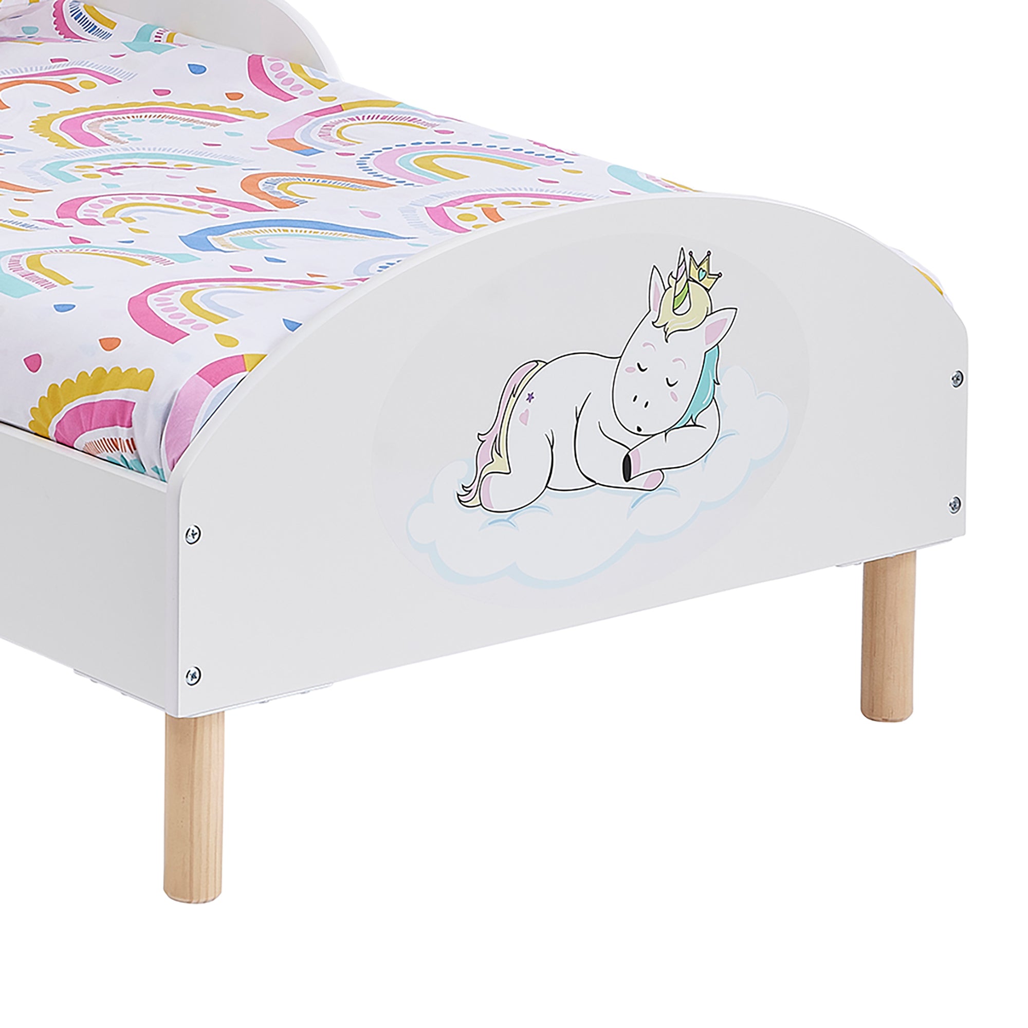 Unicorn Toddler Bed with Decal – Safe Wooden Bed for Kids (18 Months – 5 Years)