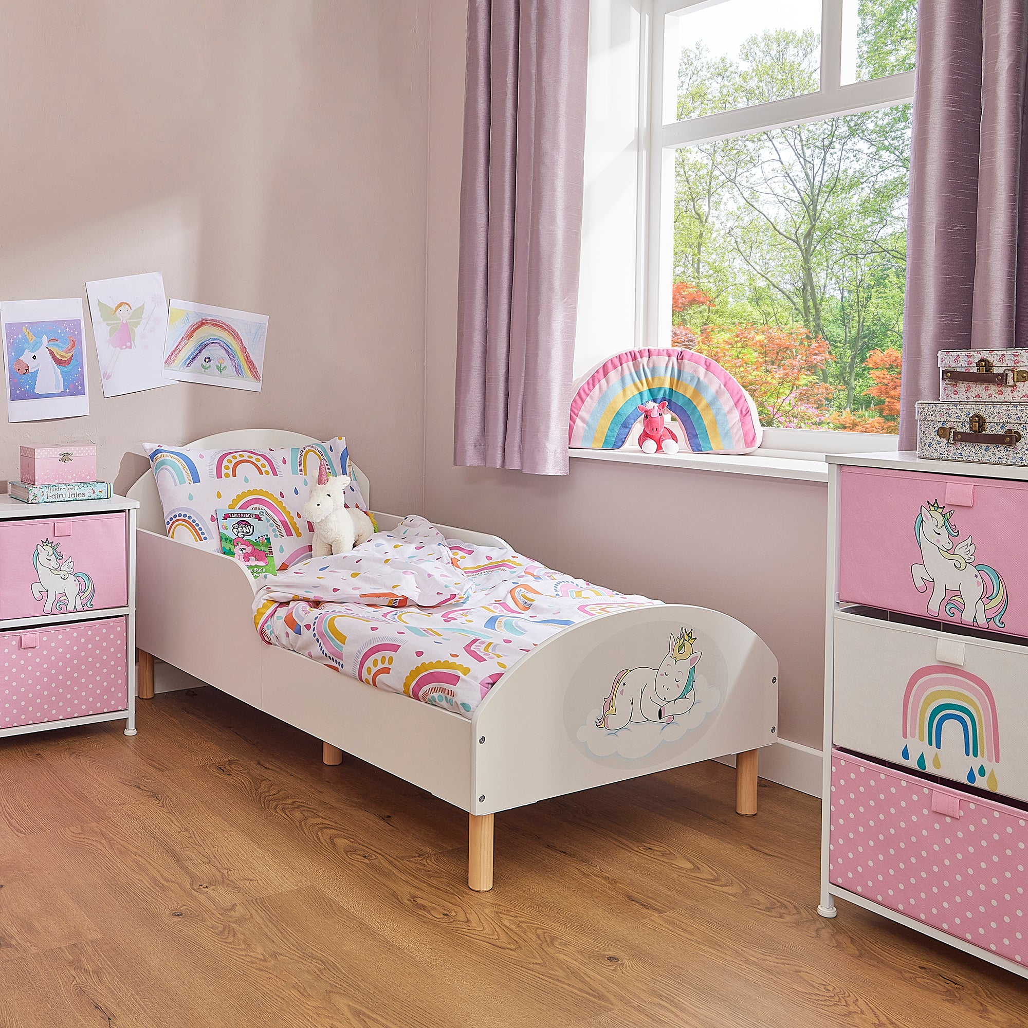 Unicorn Toddler Bed with Decal – Safe Wooden Bed for Kids (18 Months – 5 Years)