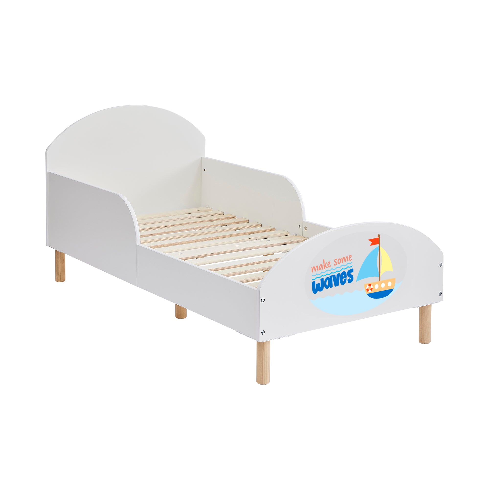 Make Some Waves Toddler Bed with Motivational Decal – Safe Wooden Bed for Kids (18 Months – 5 Years)