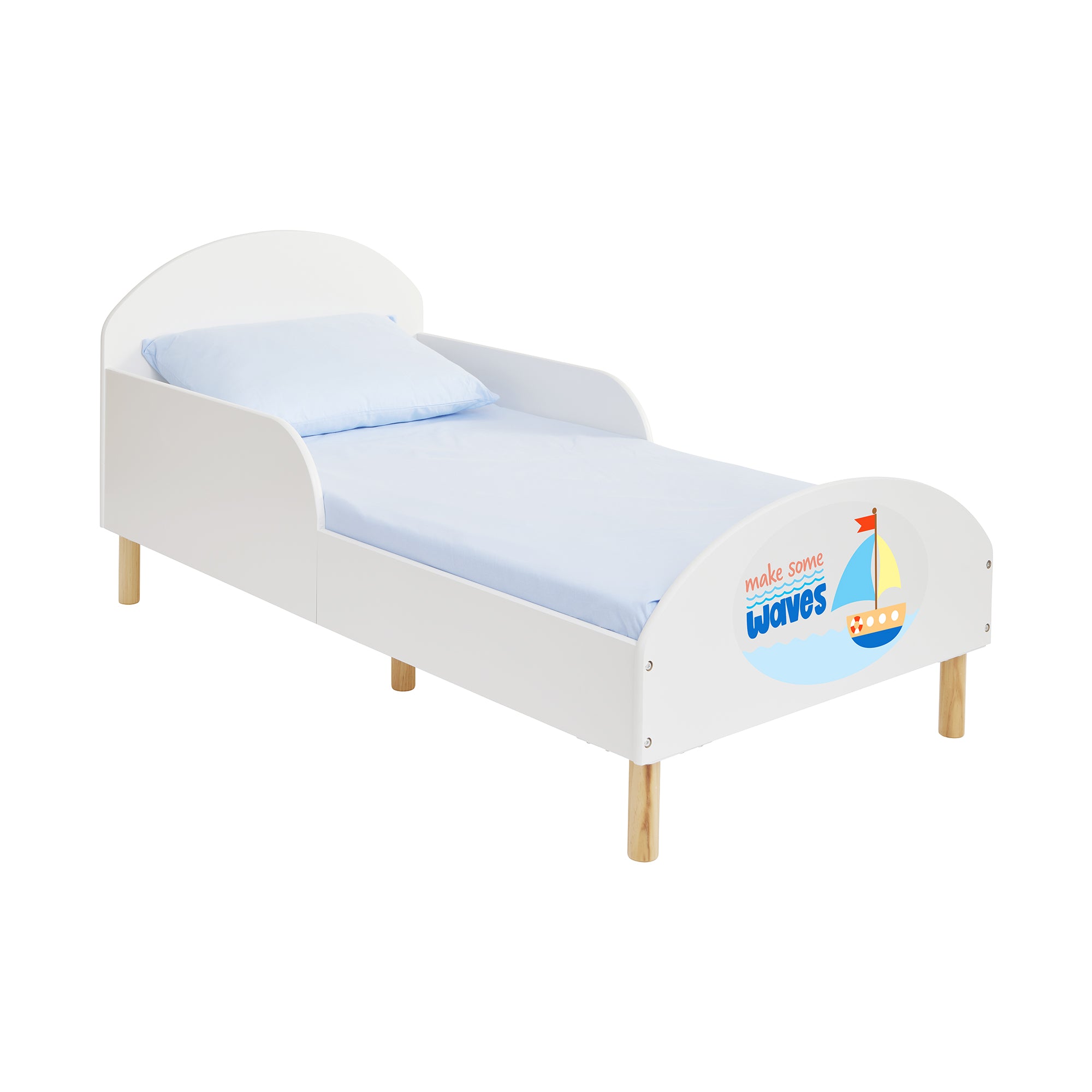 Make Some Waves Toddler Bed with Motivational Decal – Safe Wooden Bed for Kids (18 Months – 5 Years)
