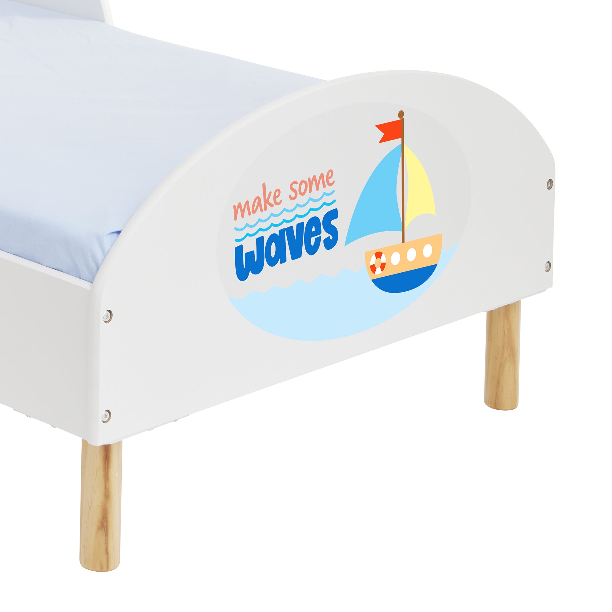 Make Some Waves Toddler Bed with Motivational Decal – Safe Wooden Bed for Kids (18 Months – 5 Years)