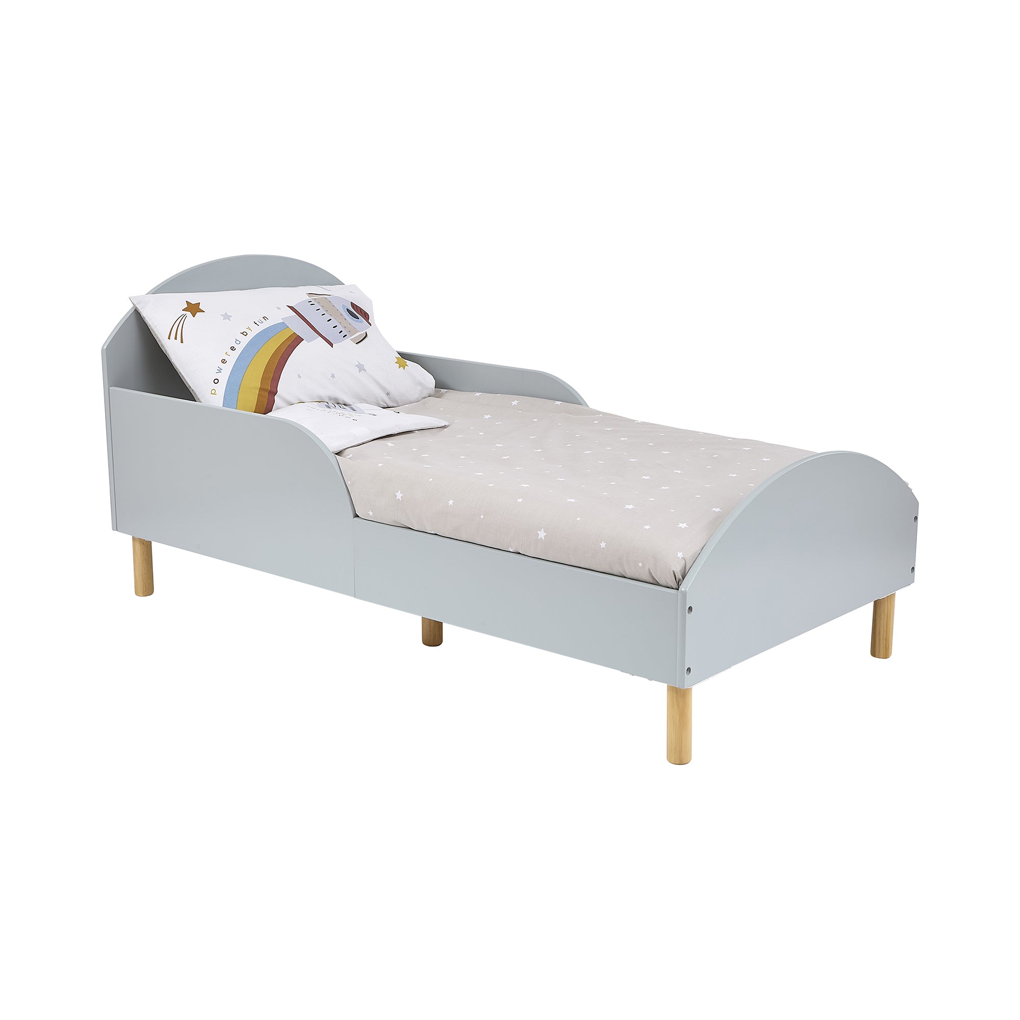 Kids Grey Toddler Bed with Safety Rails (18 Months – 5 Years)