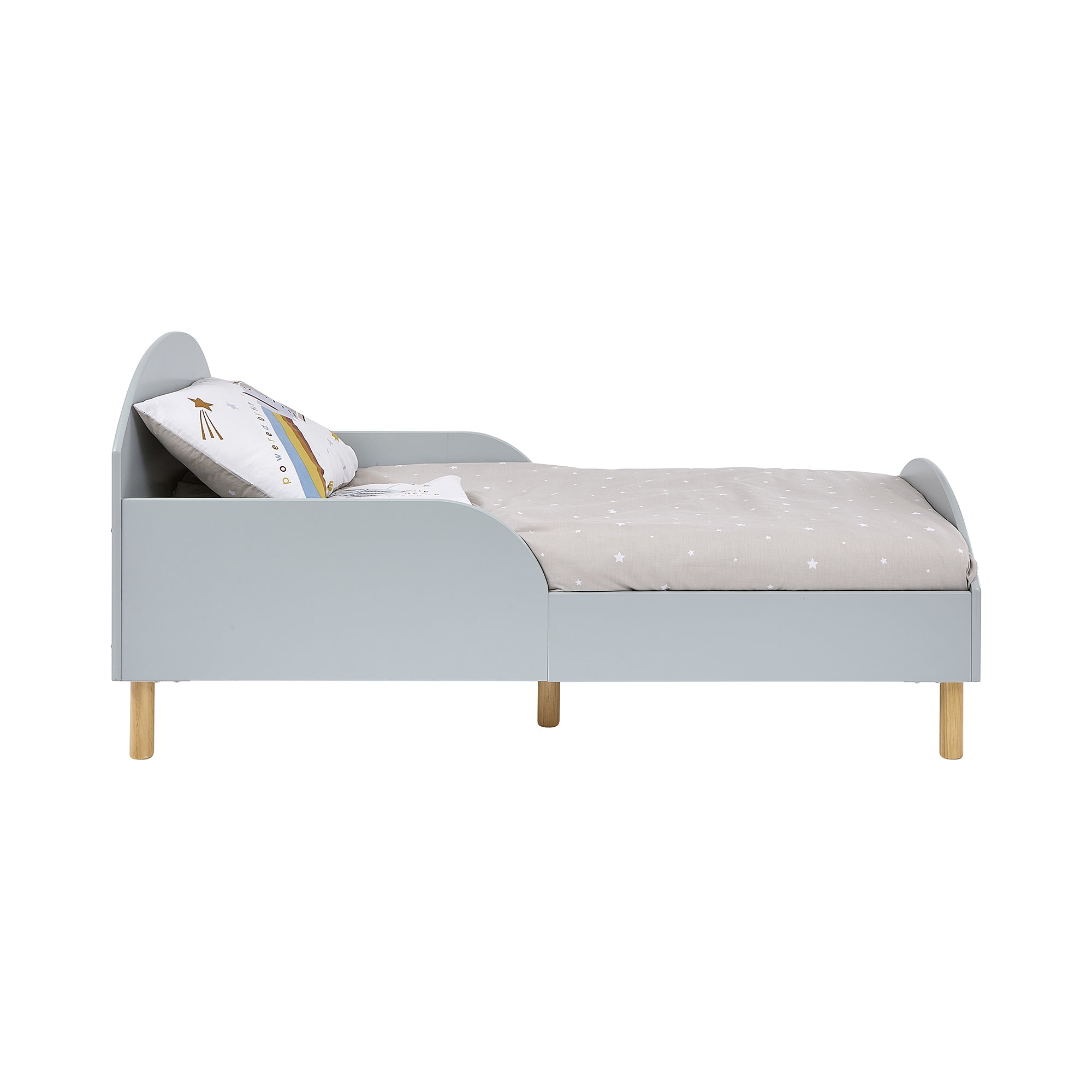 Kids Grey Toddler Bed with Safety Rails (18 Months – 5 Years)