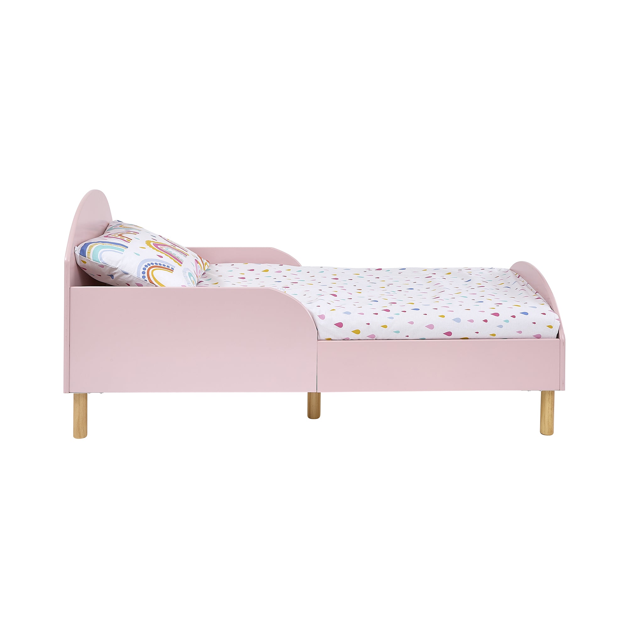 Kids Pink Toddler Bed with Safety Rails (18 Months – 5 Years)
