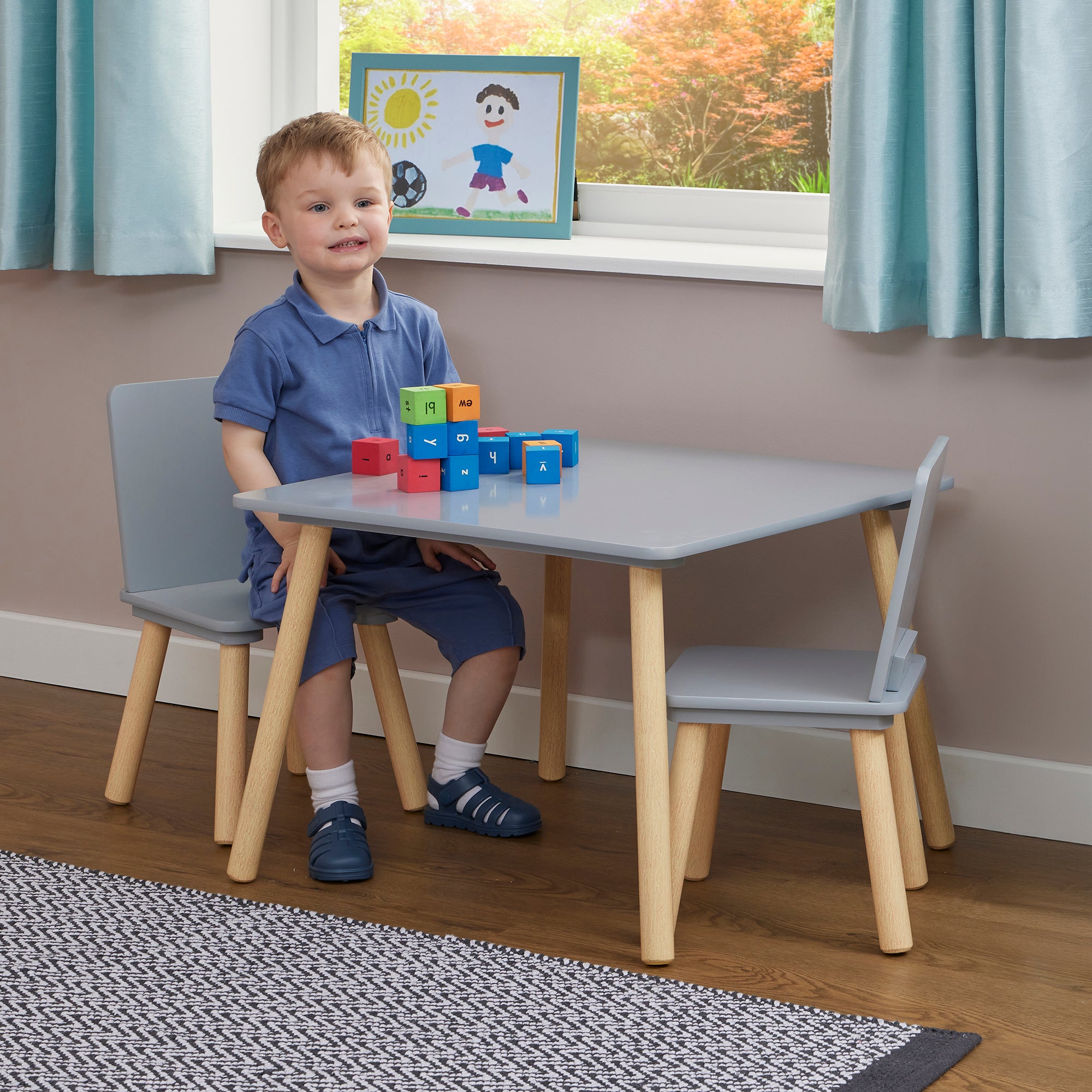Kids Pinewood Table & 2 Chairs Set (18 Months – 6 Years)