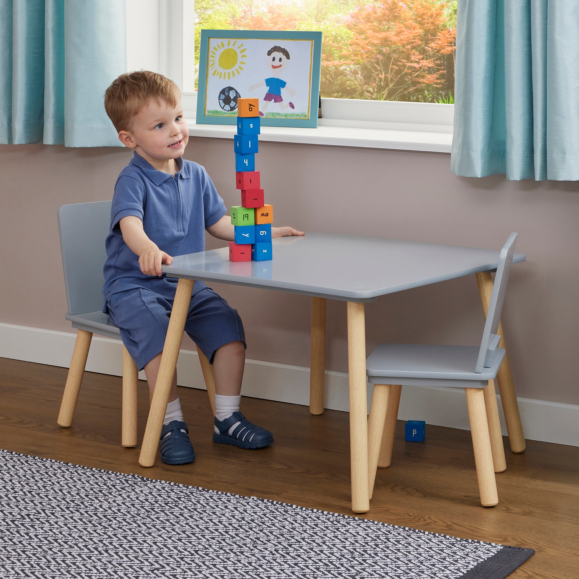 Kids Pinewood Table & 2 Chairs Set (18 Months – 6 Years)