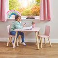 Kids Pink & Pinewood Table & 2 Chairs Set (18 Months – 6 Years)
