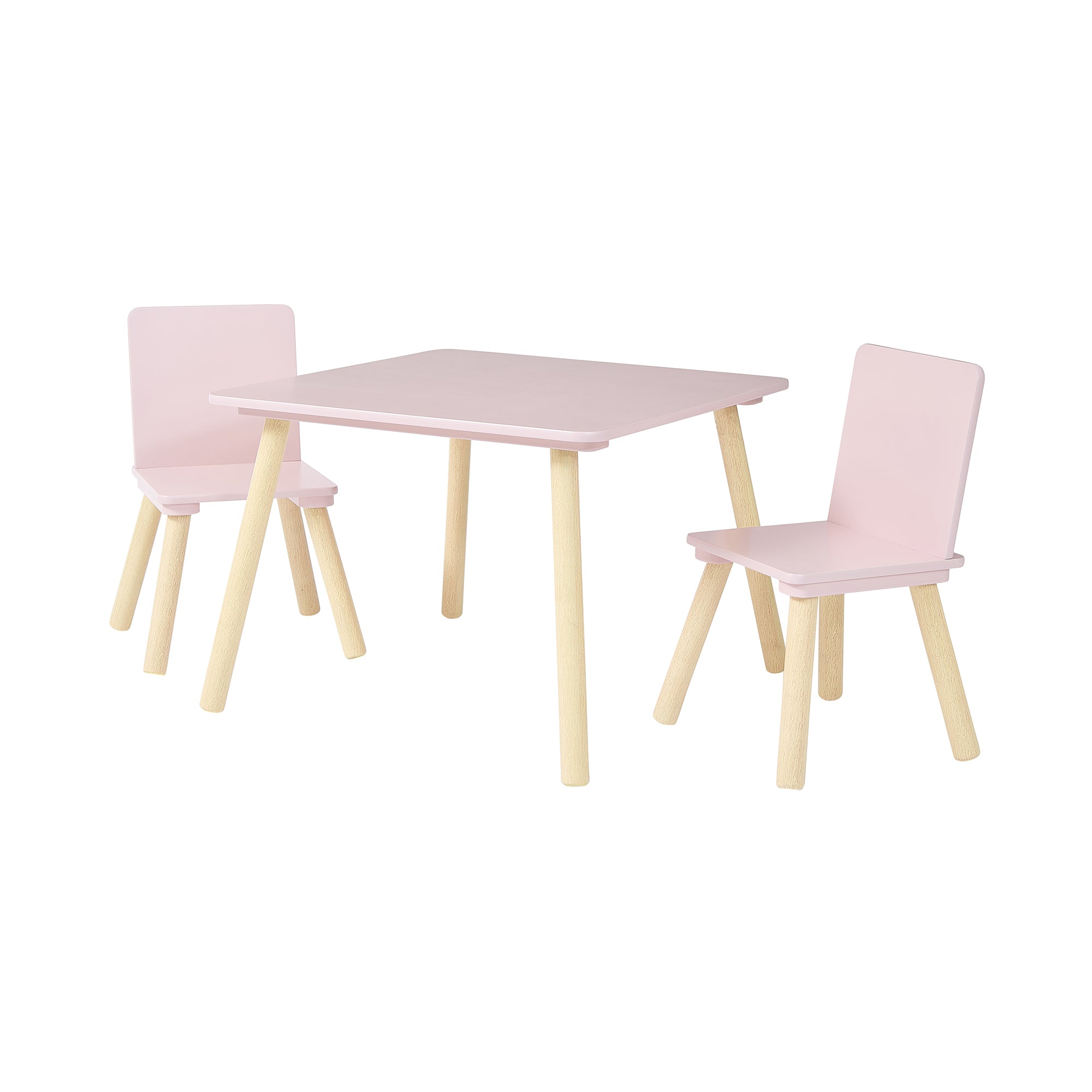 Kids Pink & Pinewood Table & 2 Chairs Set (18 Months – 6 Years)
