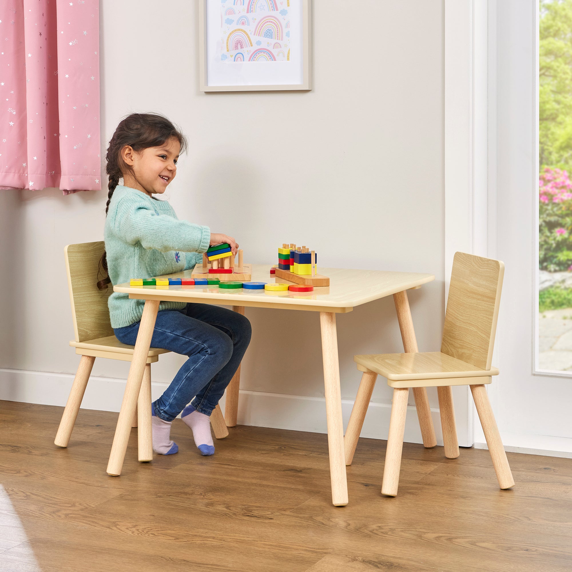 Kids Pinewood Table & 2 Chairs Set (18 Months – 6 Years)