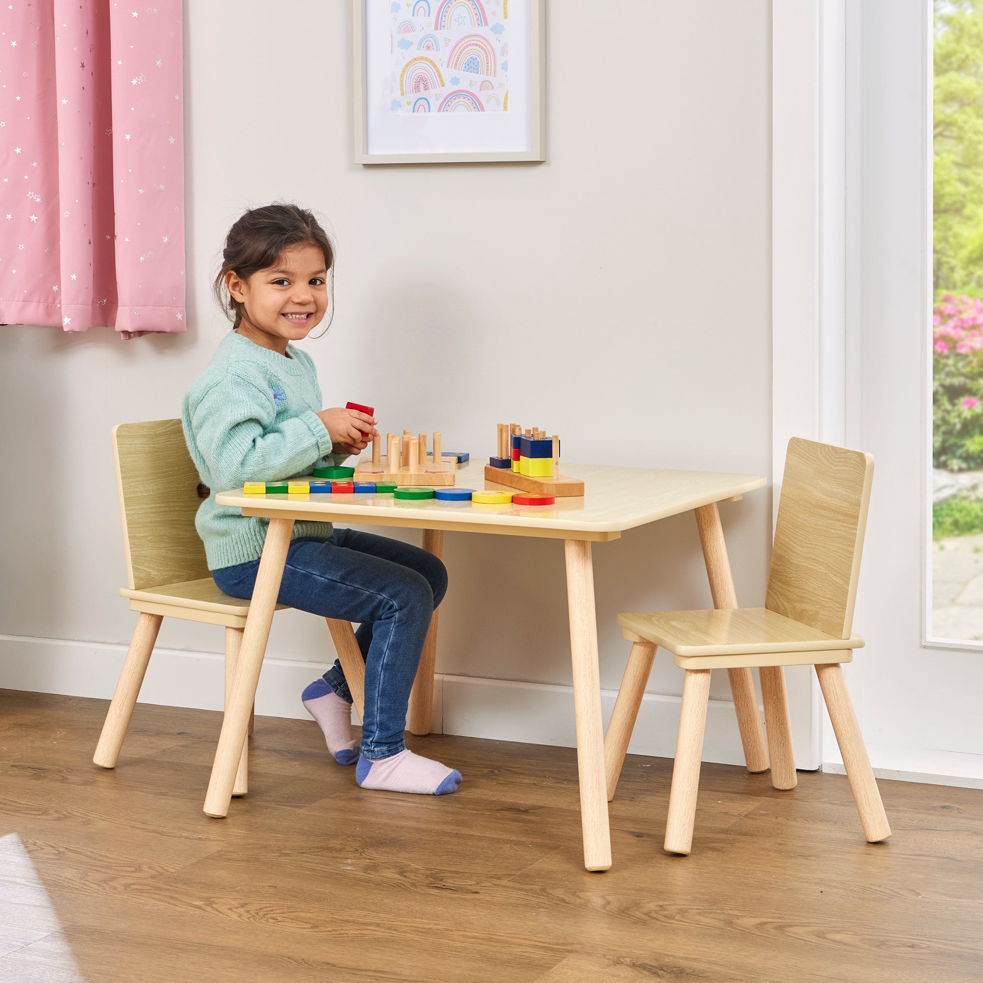 Kids Pinewood Table & 2 Chairs Set (18 Months – 6 Years)
