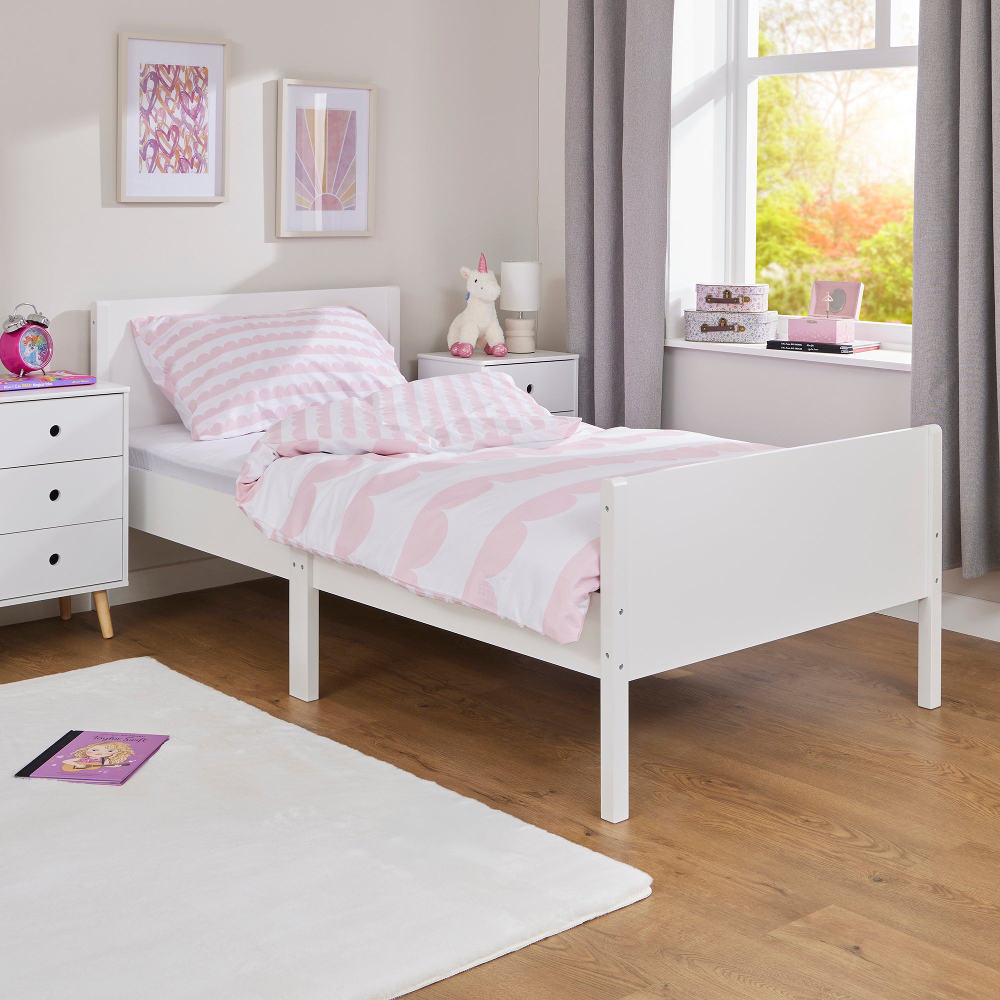 Kids Single White Bed – Safe Engineered Wood Single (Ages 4+)