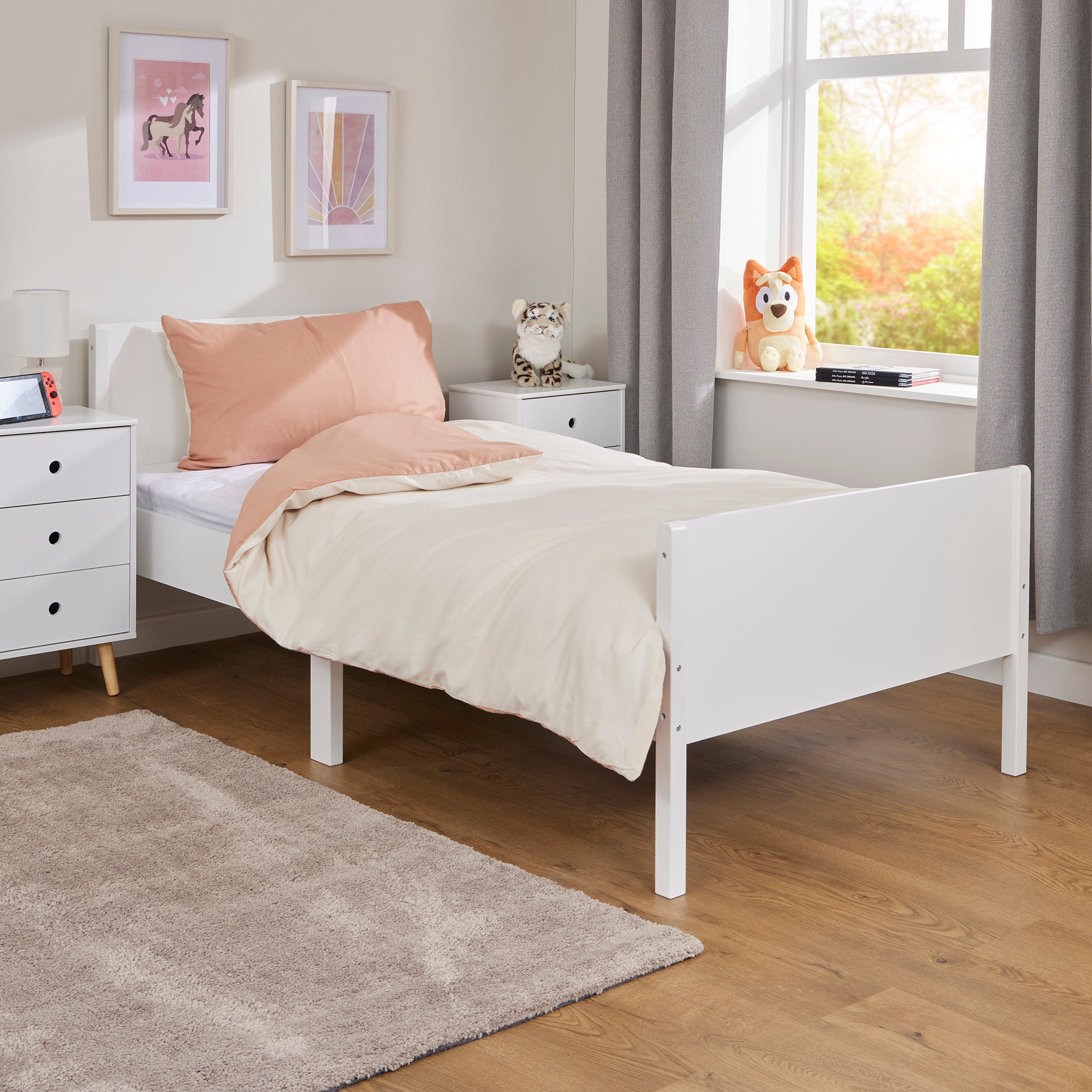 Kids Single White Bed – Safe Engineered Wood Single (Ages 4+)