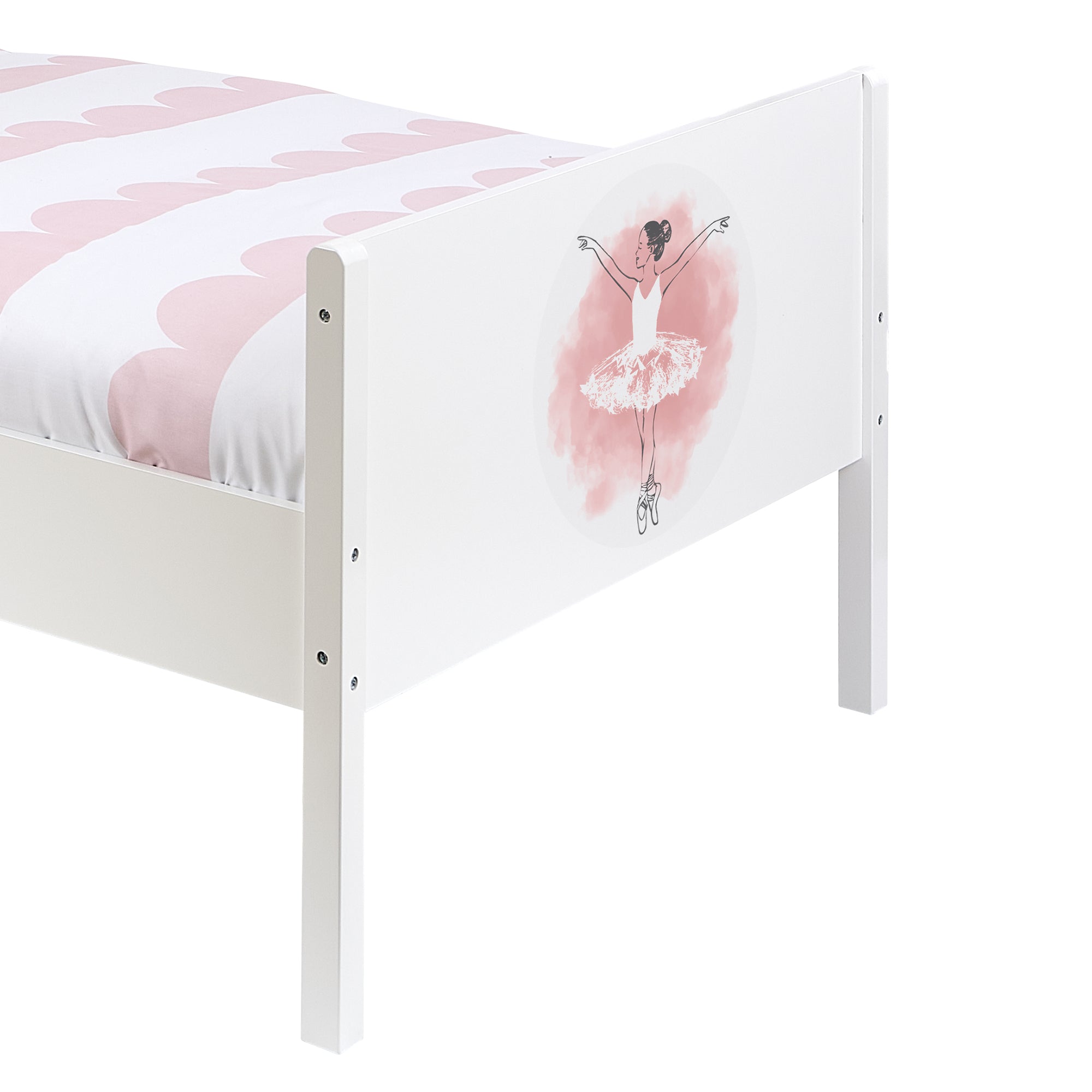 Kids White Single Bed with Ballerina Decal (Ages 4+)