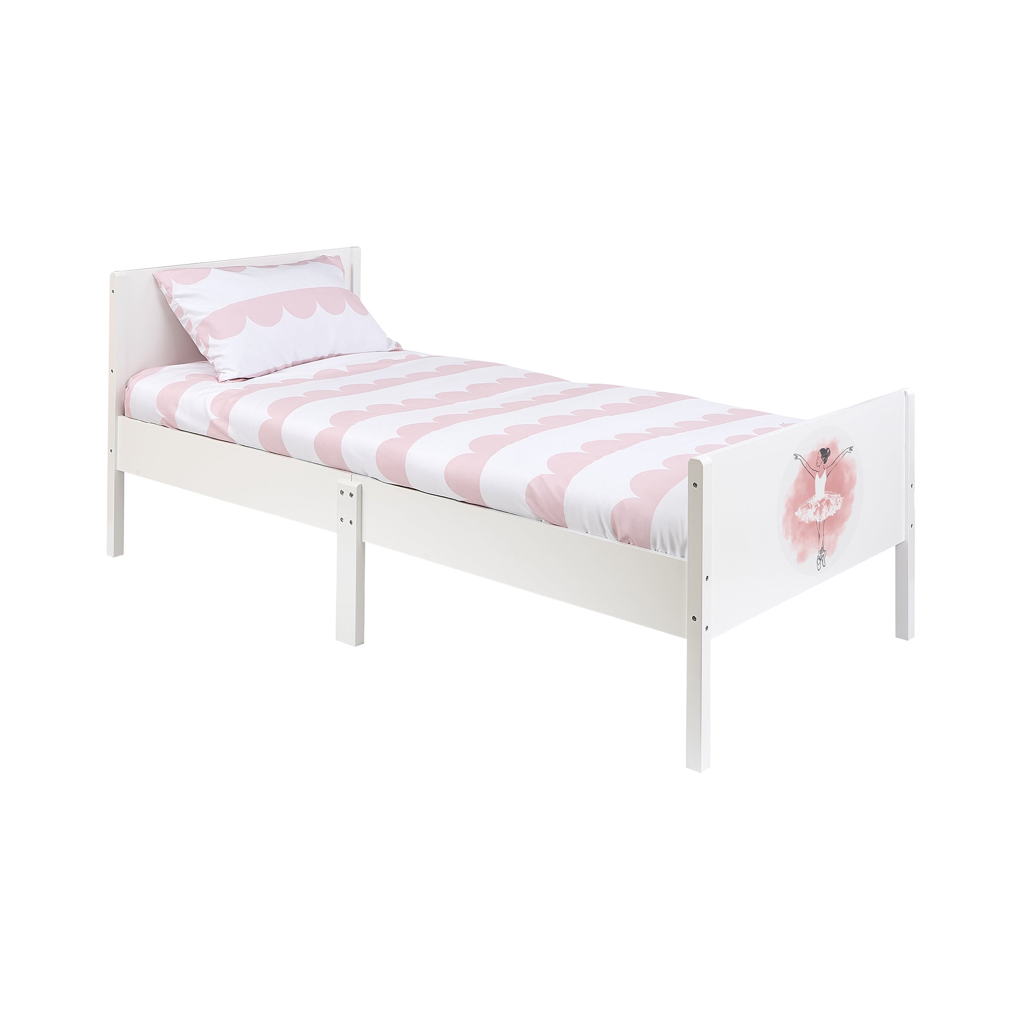 Kids White Single Bed with Ballerina Decal (Ages 4+)