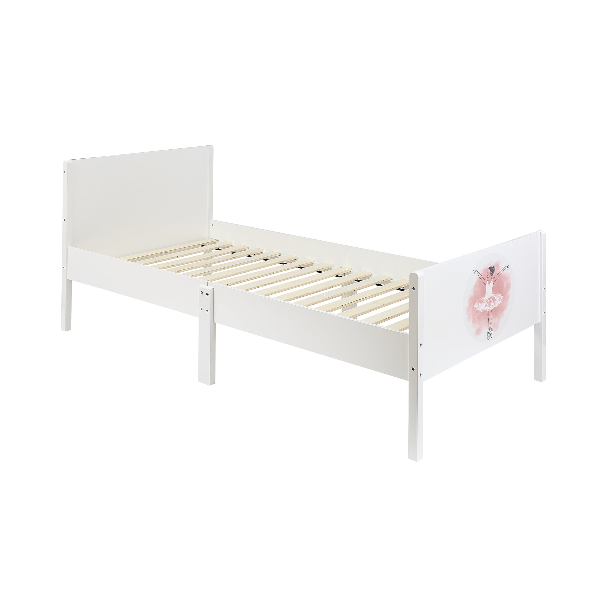 Kids White Single Bed with Ballerina Decal (Ages 4+)
