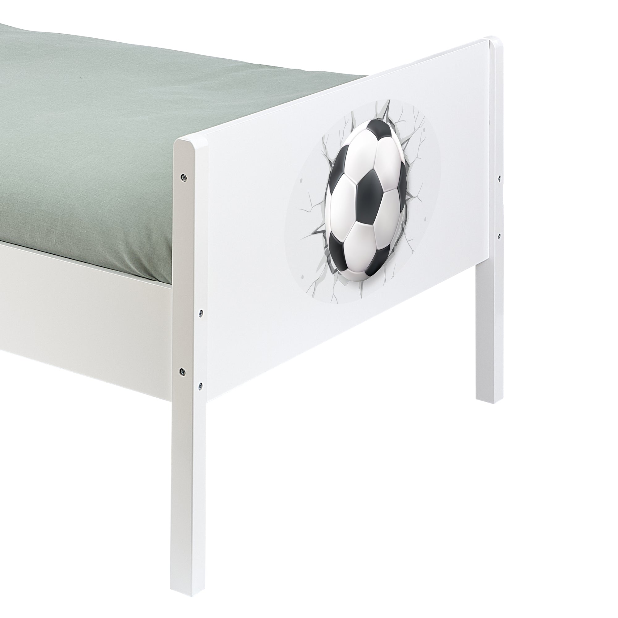 Kids White Single Bed with Football Decal (Ages 4+)