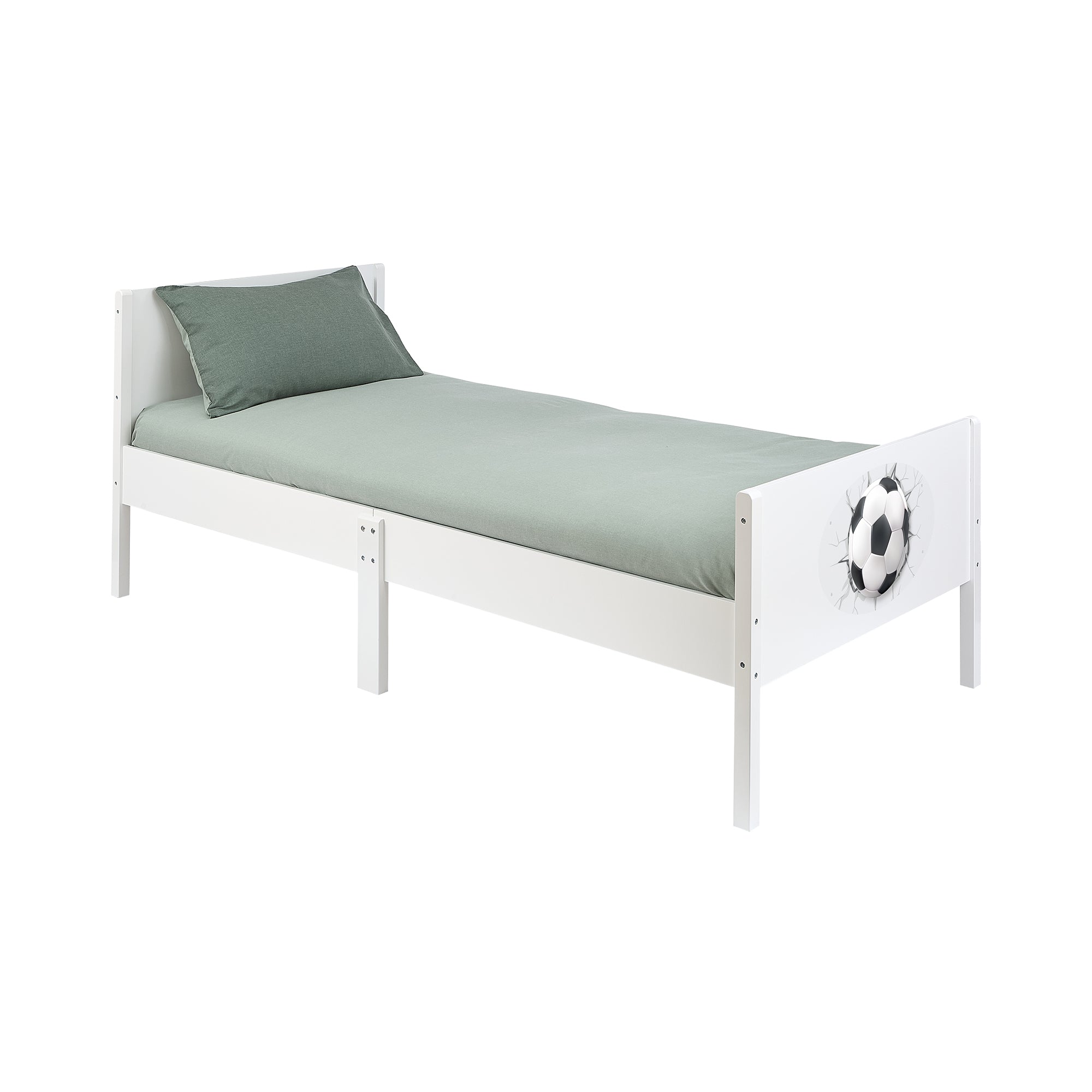 Kids White Single Bed with Football Decal (Ages 4+)