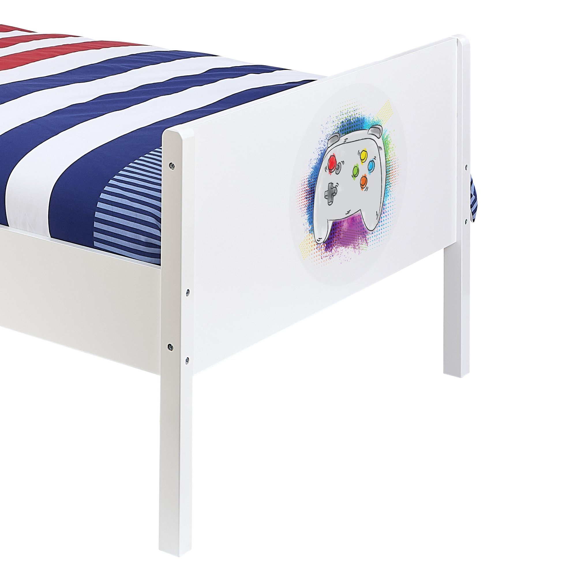 Kids White Single Bed with Gaming Decal (Ages 4+)