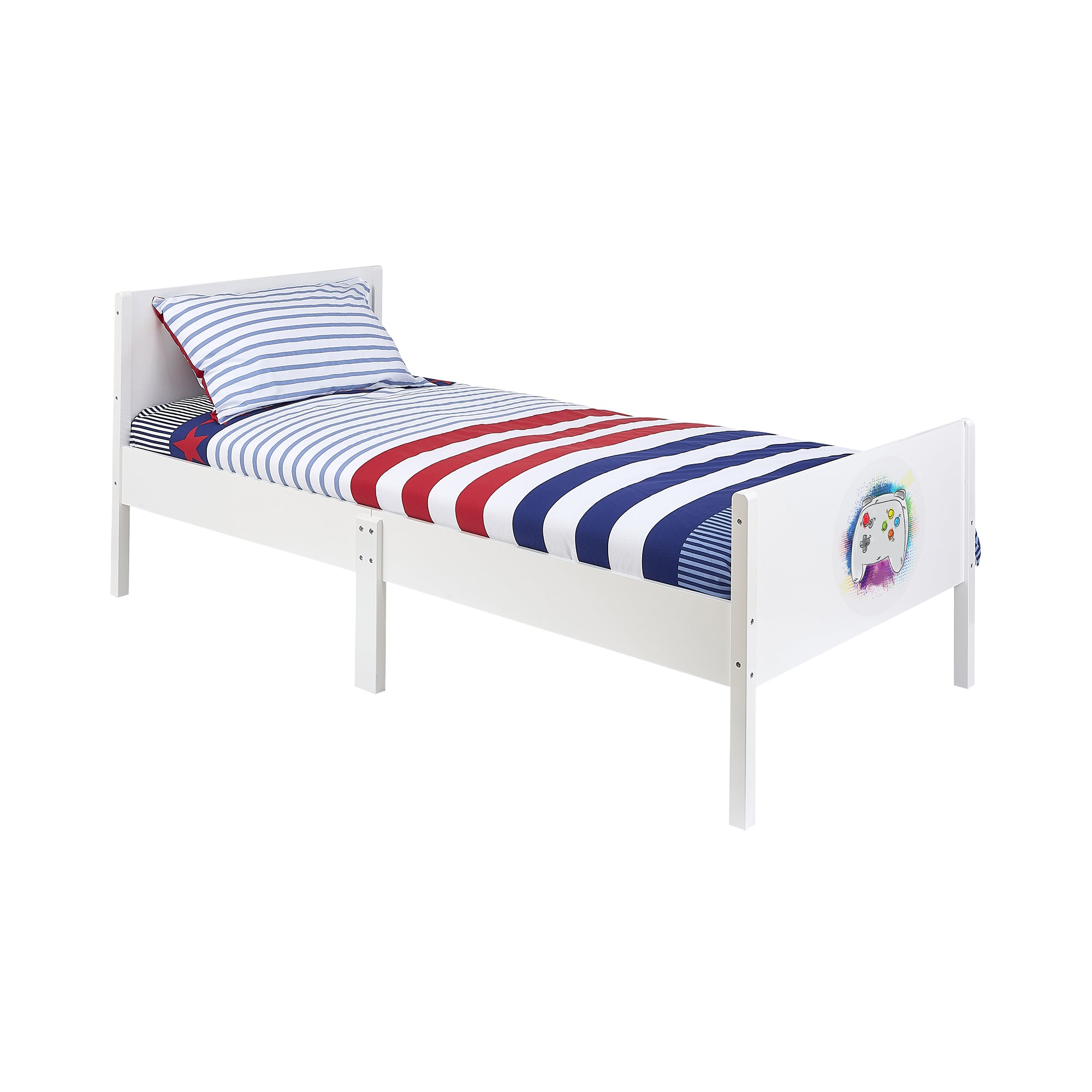 Kids White Single Bed with Gaming Decal (Ages 4+)