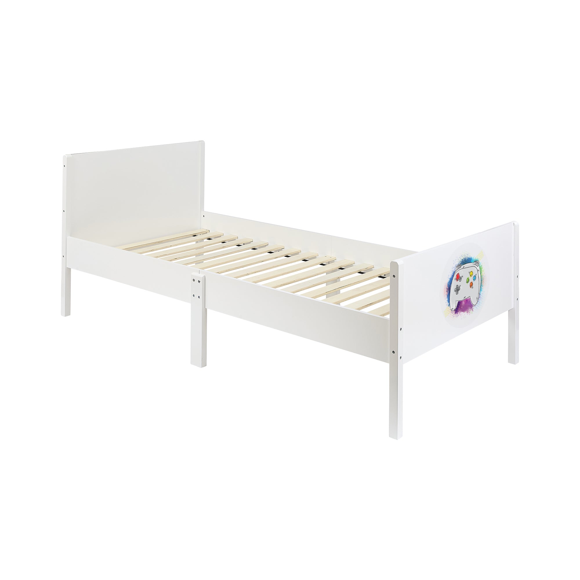 Kids White Single Bed with Gaming Decal (Ages 4+)