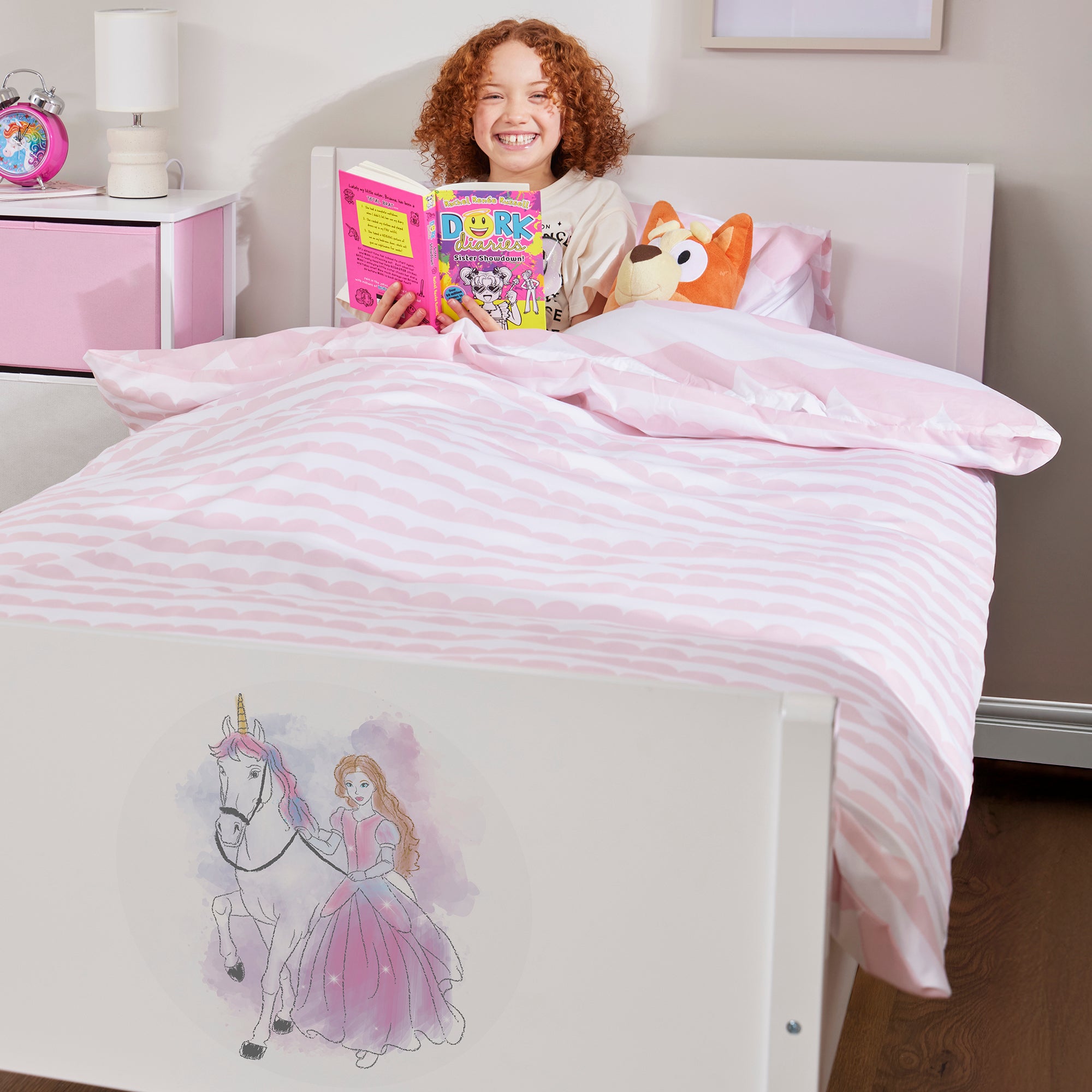 Kids White Single Bed with Princess Unicorn Decal (Ages 4+)