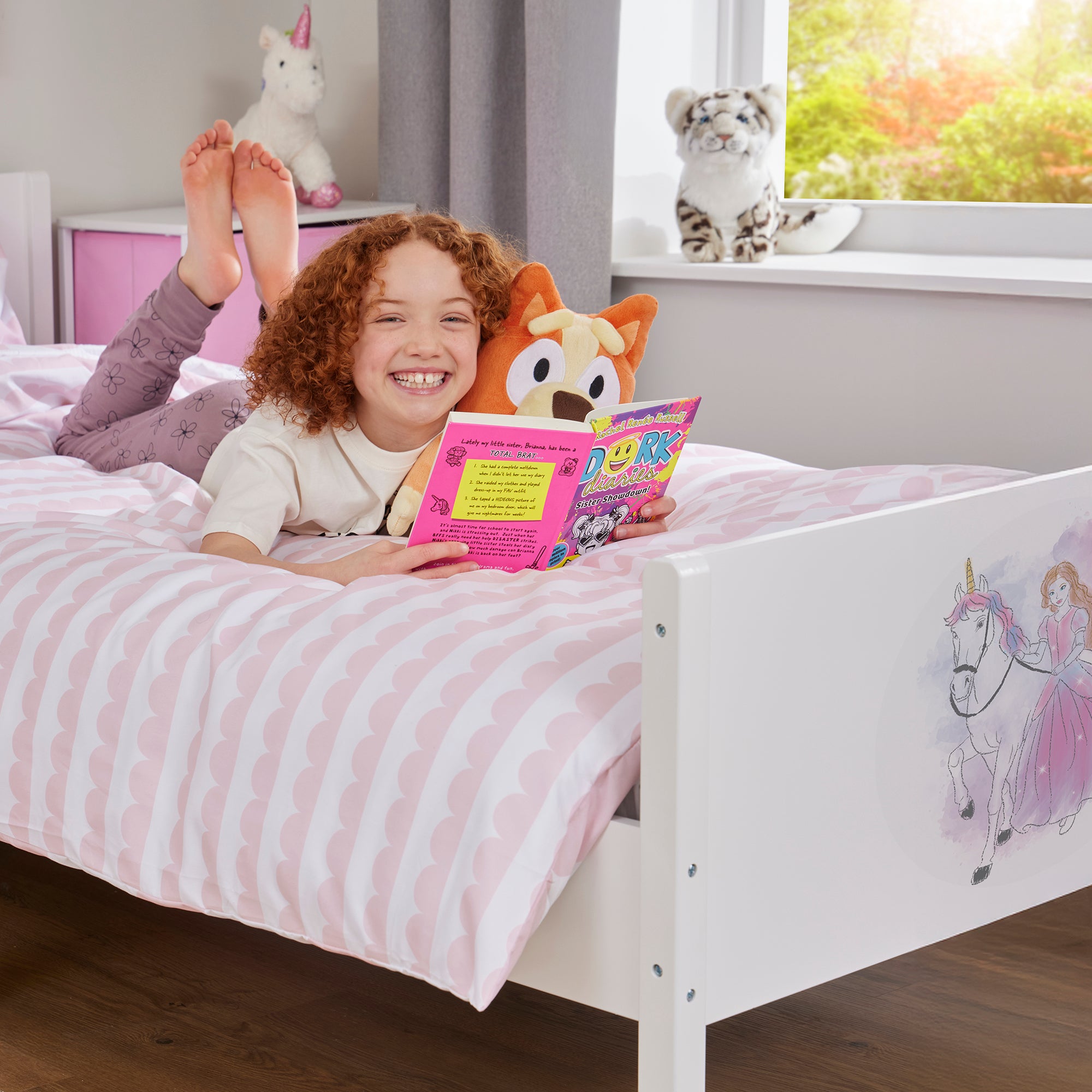 Kids White Single Bed with Princess Unicorn Decal (Ages 4+)