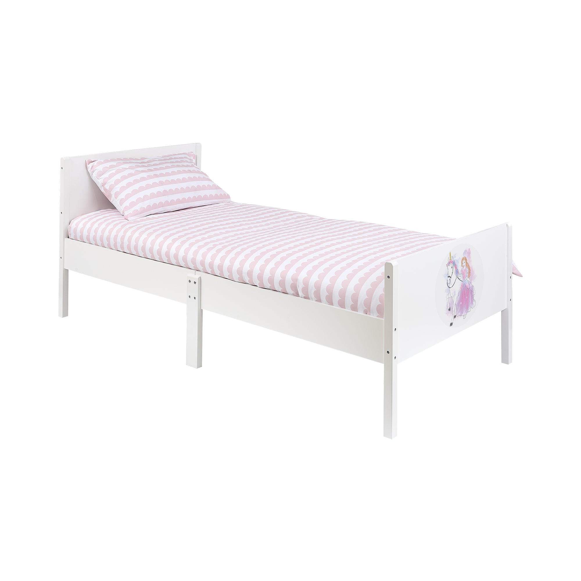 Kids White Single Bed with Princess Unicorn Decal (Ages 4+)