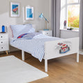 Kids White Single Bed with Racing Car Decal (Ages 4+)
