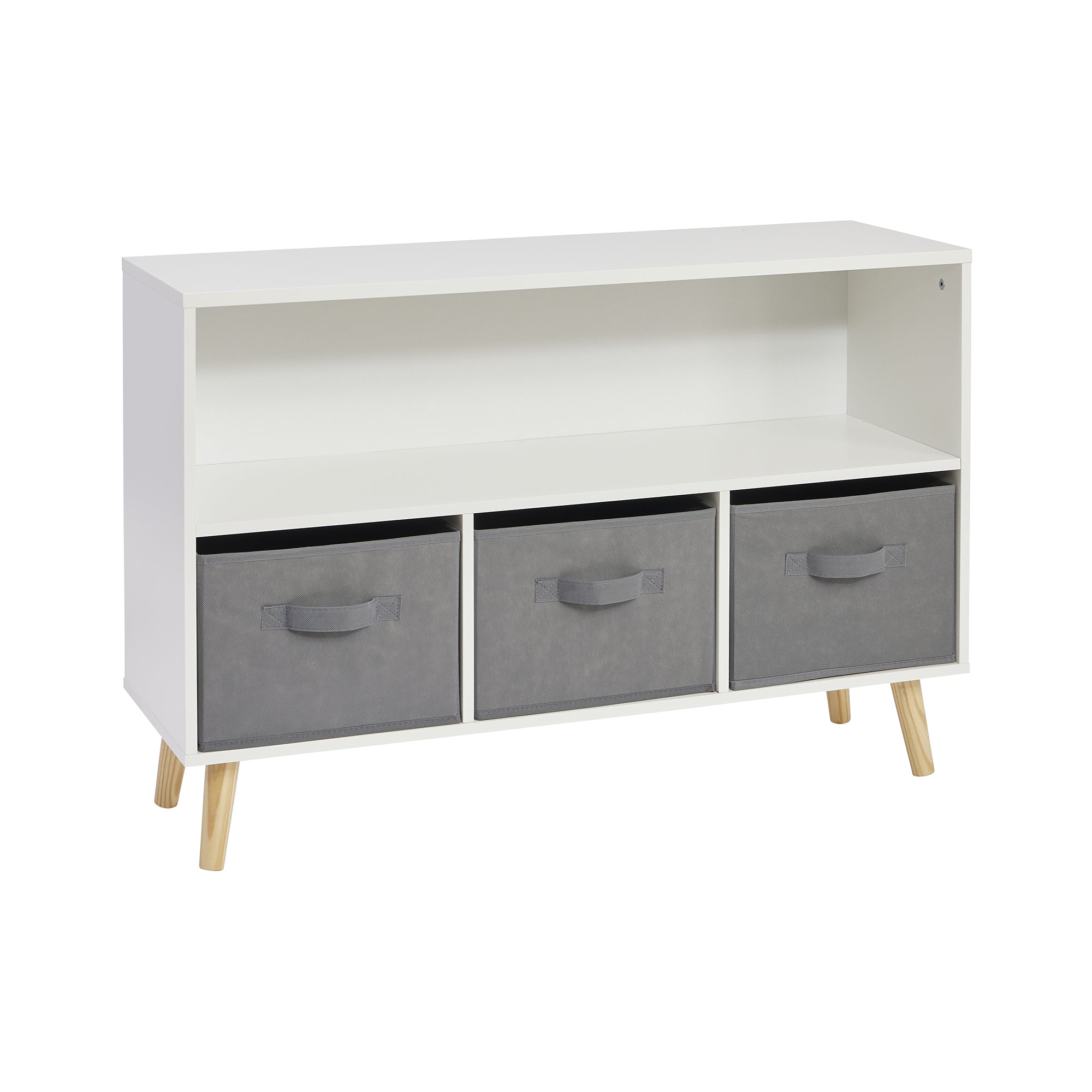 Kids Storage Shelf with 3 Fabric Bins (Ages 3-12 Years)