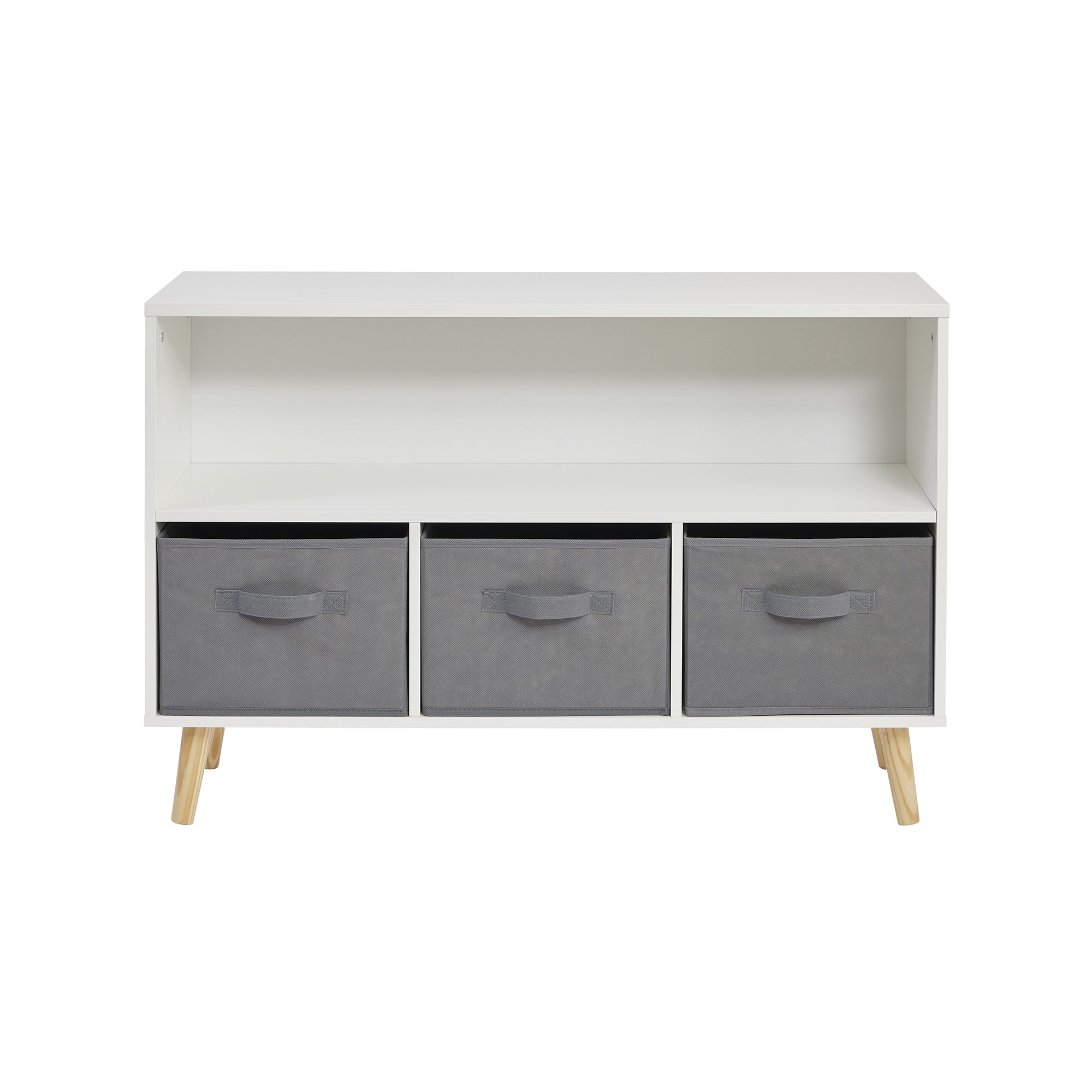 Kids Storage Shelf with 3 Fabric Bins (Ages 3-12 Years)