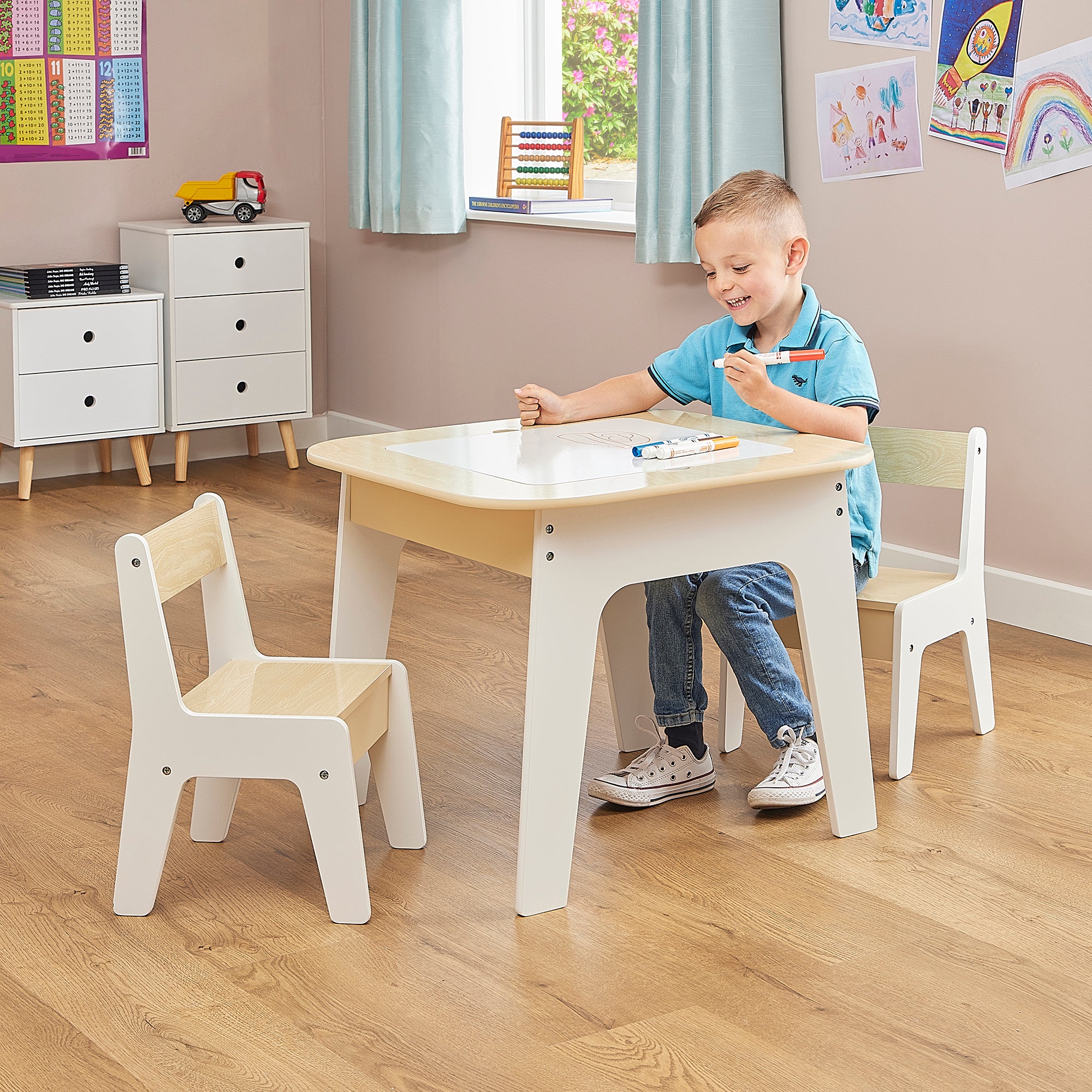 Kids 3-in-1 Storage Table & 2 Chairs Set (18 Months – 5 Years)