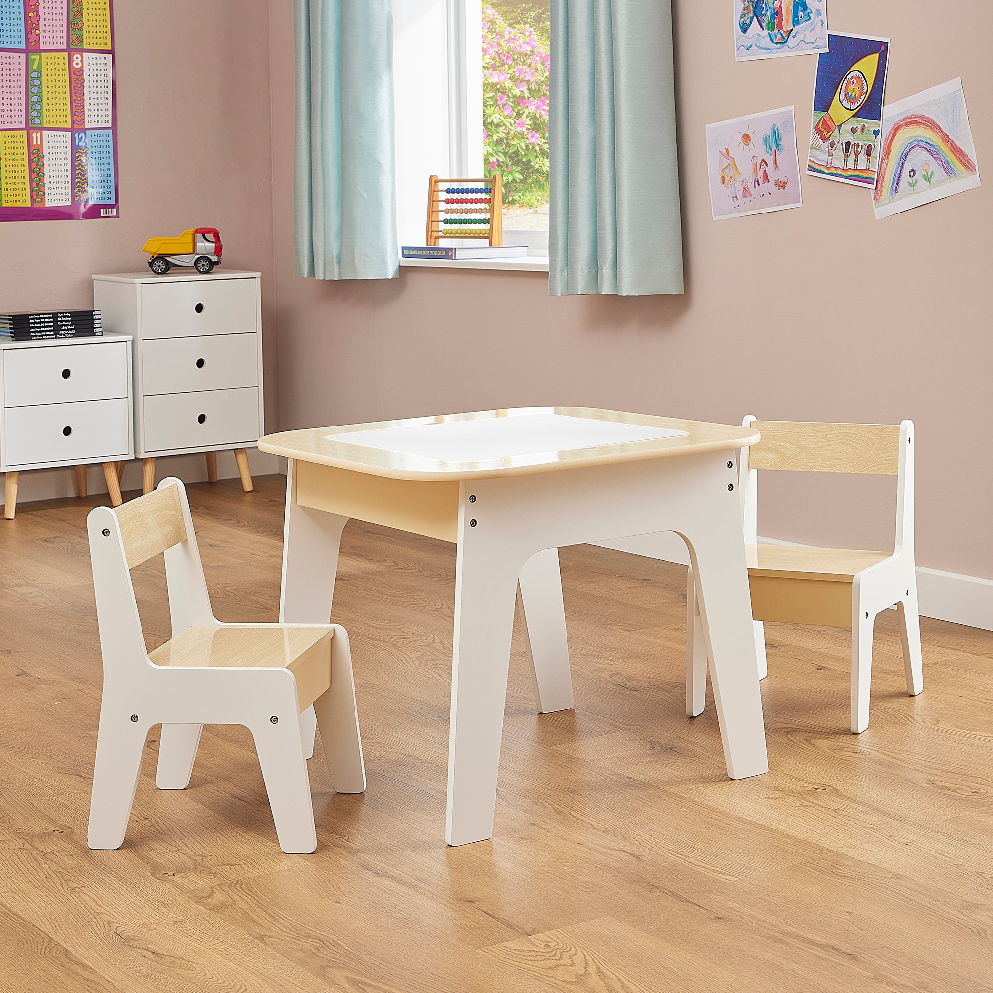 Kids 3-in-1 Storage Table & 2 Chairs Set (18 Months – 5 Years)