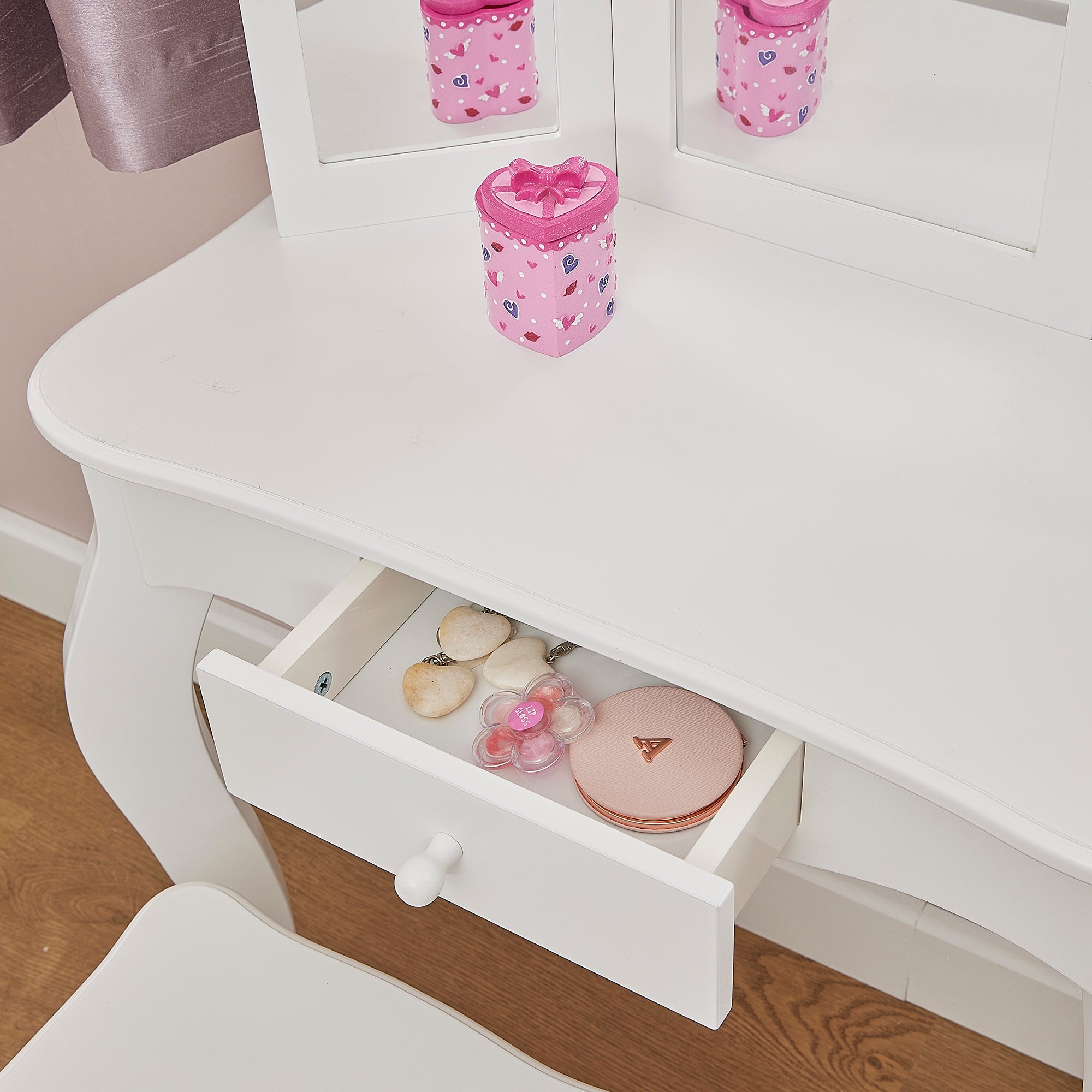 Kids White Vanity Table & Stool Set (Ages 3-7)